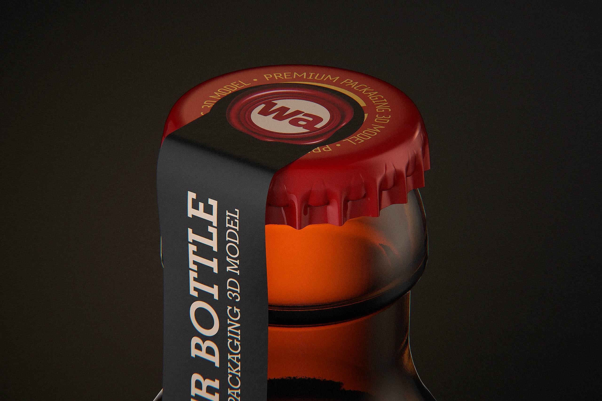 STEINIE Beer Glass Bottle 500ml 3d model with crown cork and labels