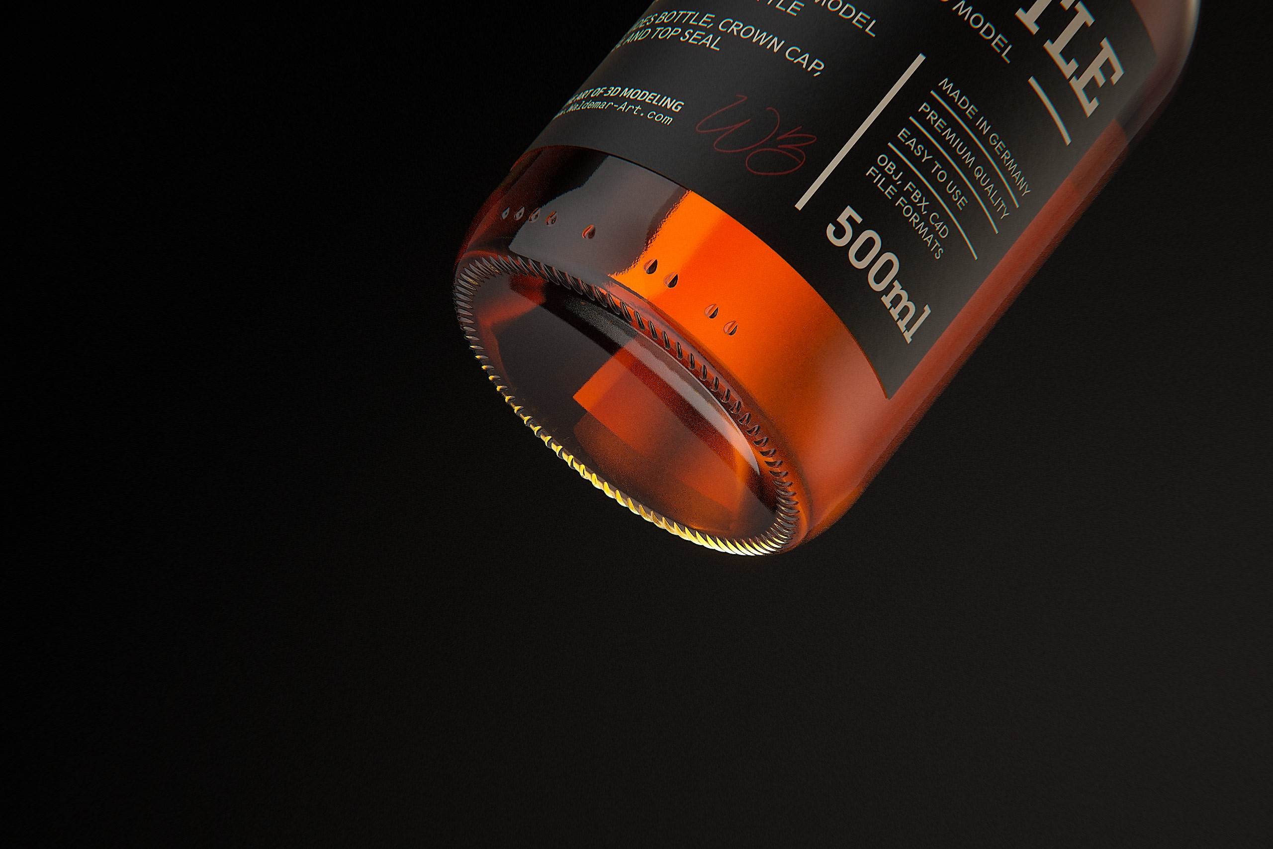 STEINIE Beer Glass Bottle 500ml 3d model with crown cork and labels