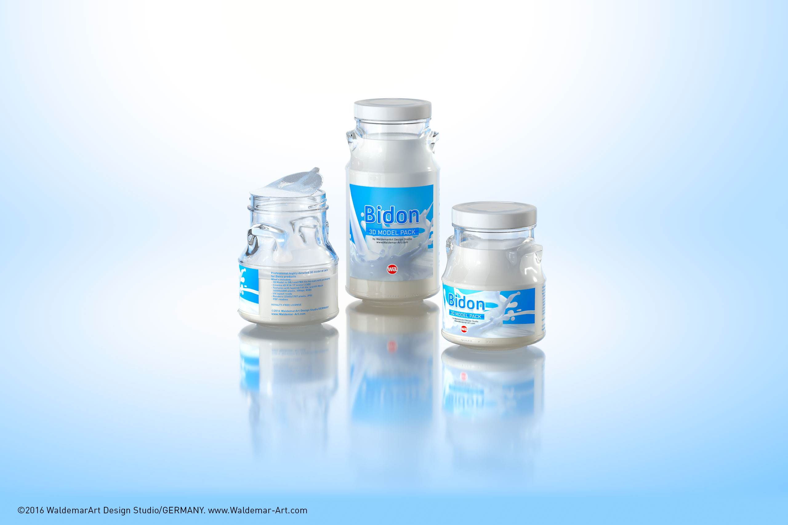 Ingang Gevoel statisch BIDON - packaging 3D model of jars for dairy products / WA Design Studio