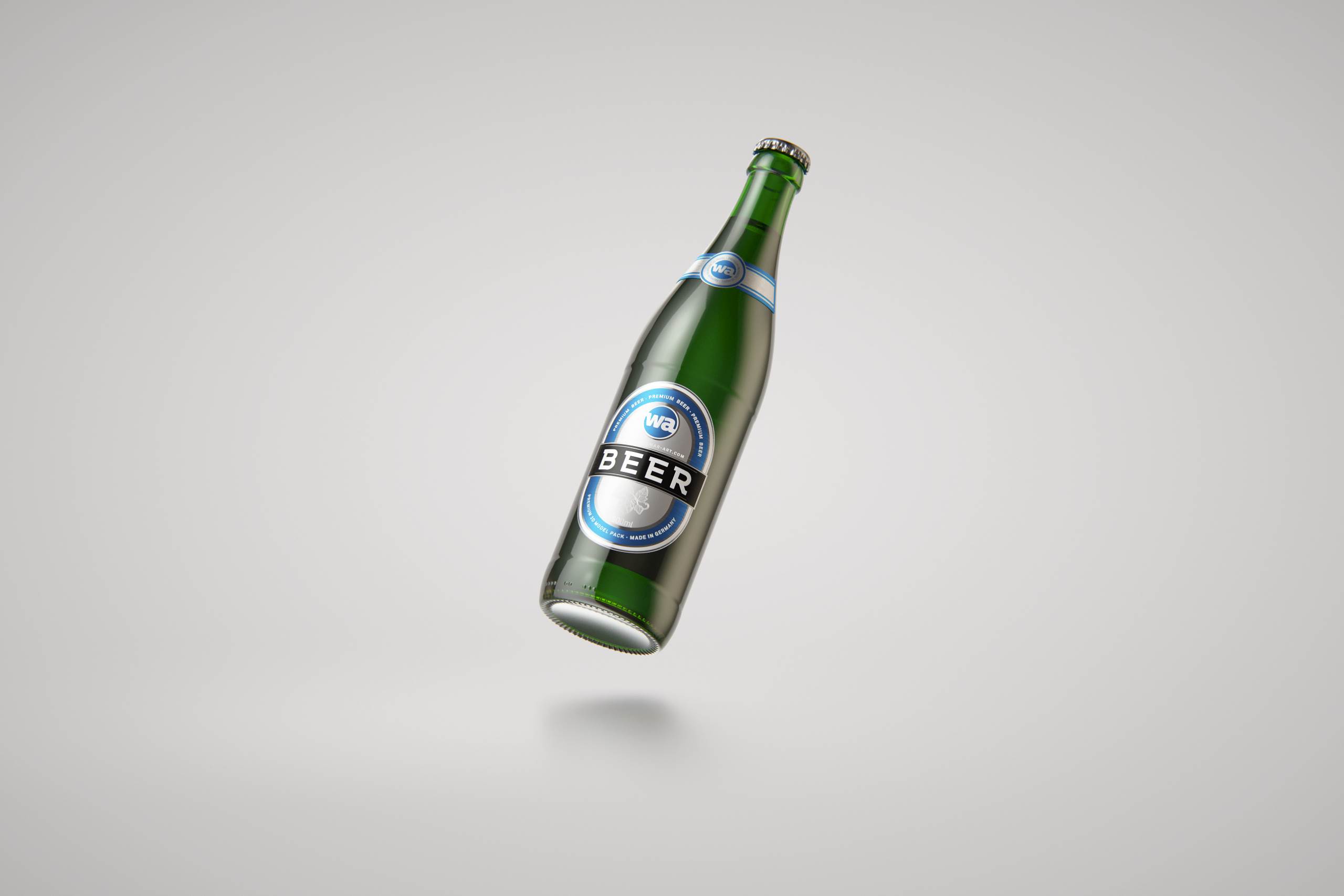 Standard Beer Bottle 3D model NRW 500ml with Crown cork and labels