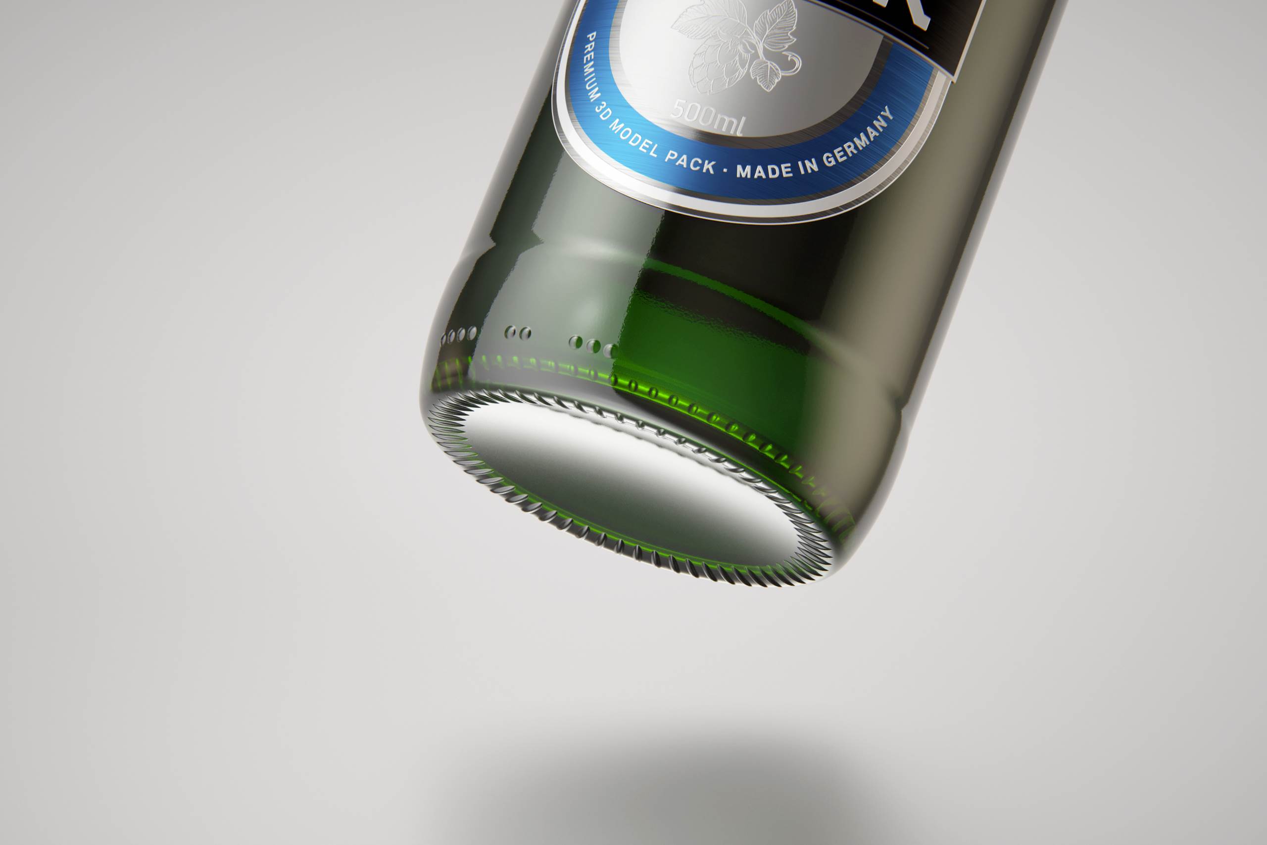 Standard Beer Bottle 3D model NRW 500ml with Crown cork and labels