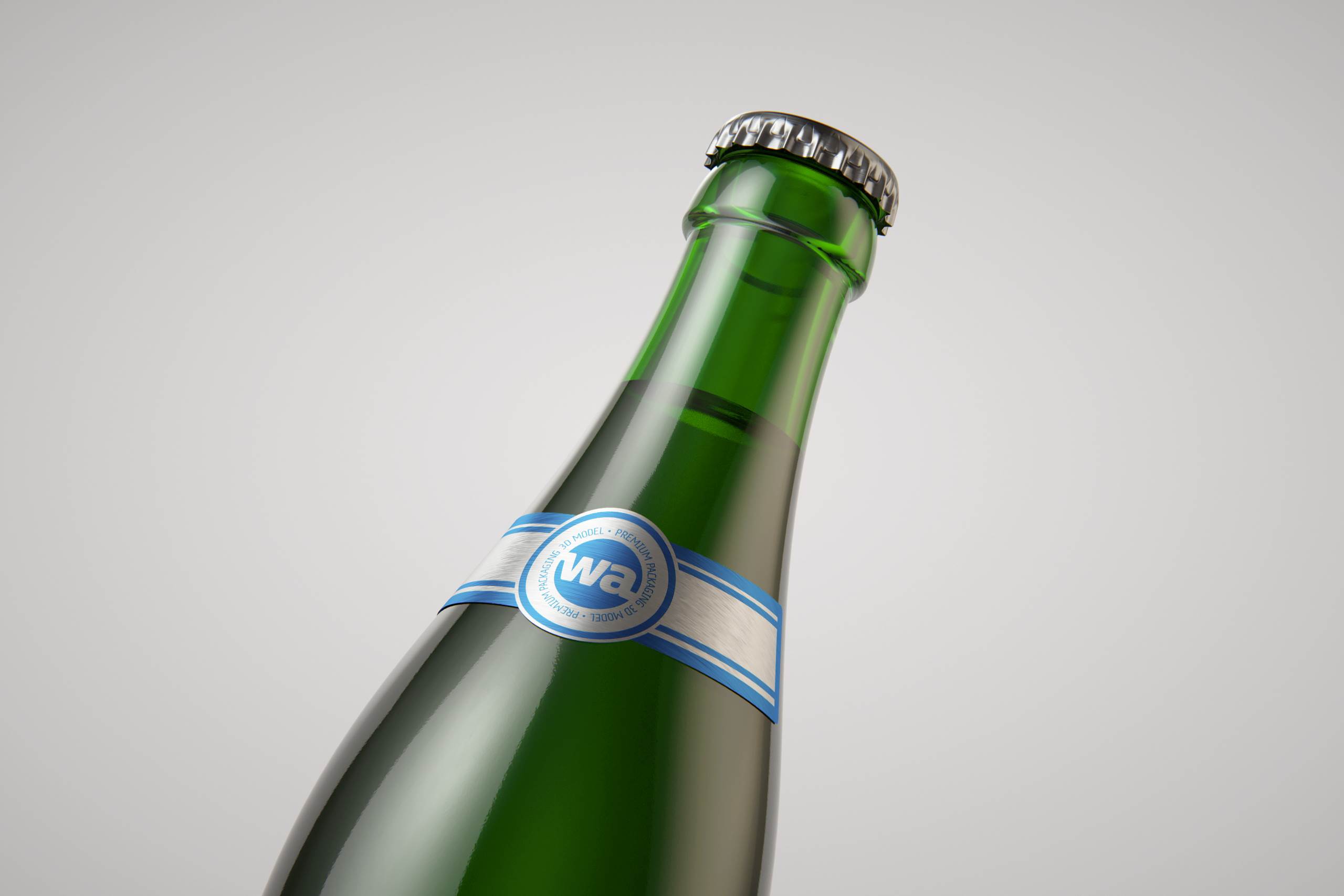 Standard Beer Bottle 3D model NRW 500ml with Crown cork and labels