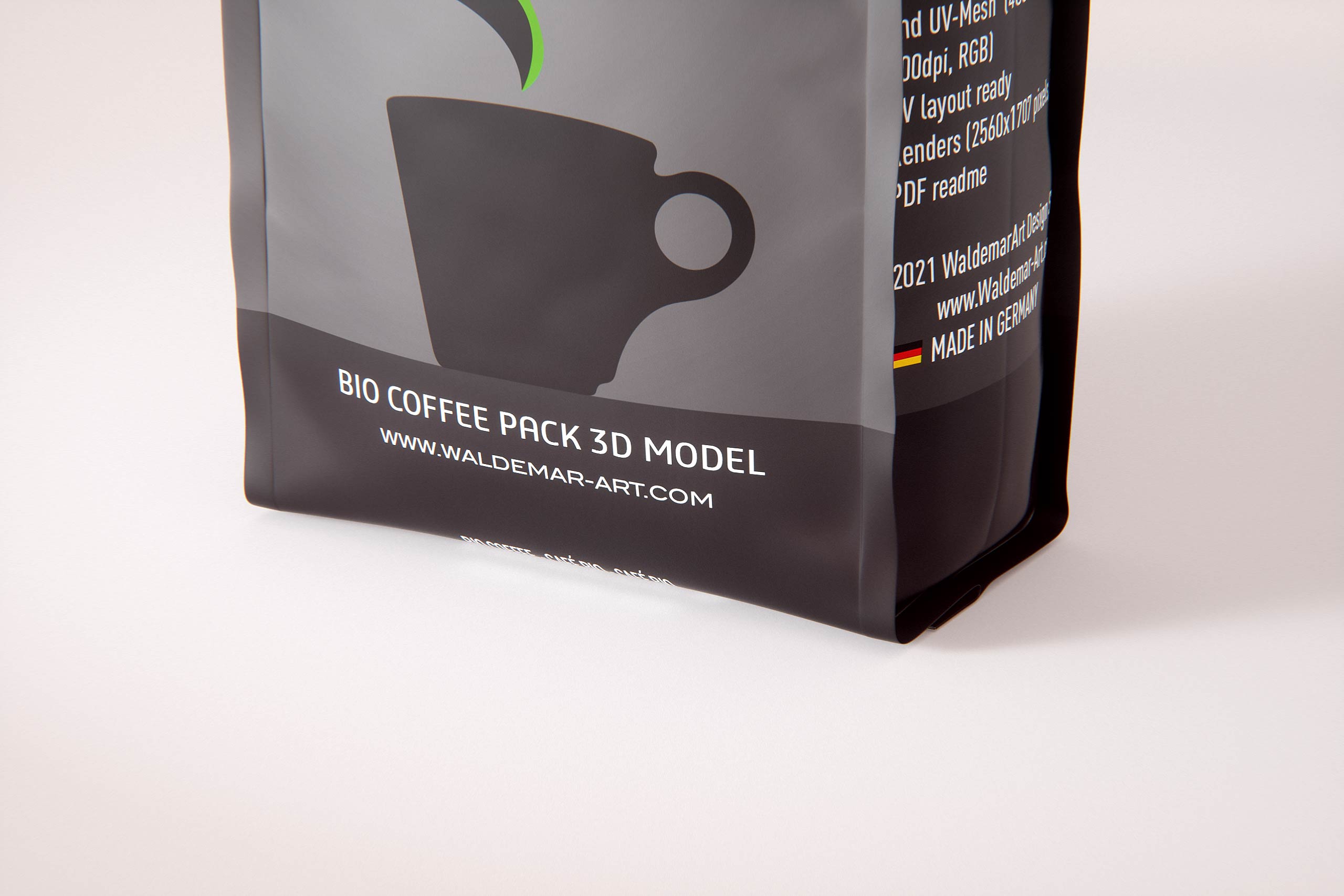 Bio Coffee beans Plastic Bag 1000g (1KG) packaging 3d model