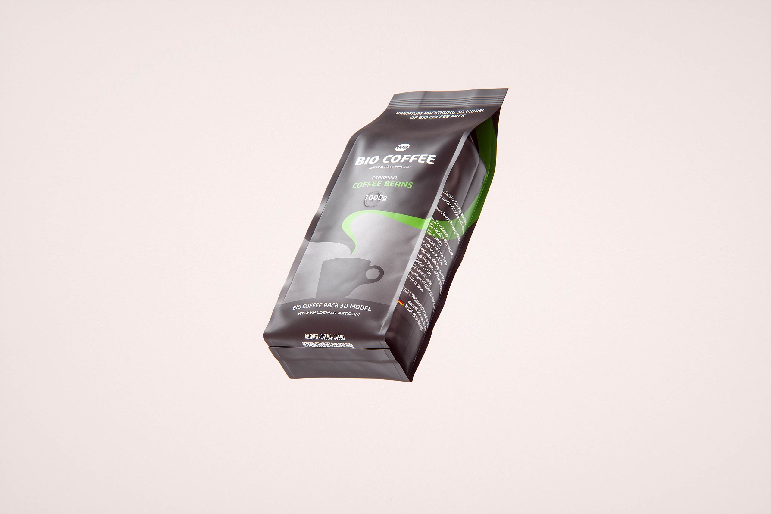 Bio Coffee beans Plastic Bag 1000g (1KG) packaging 3d model
