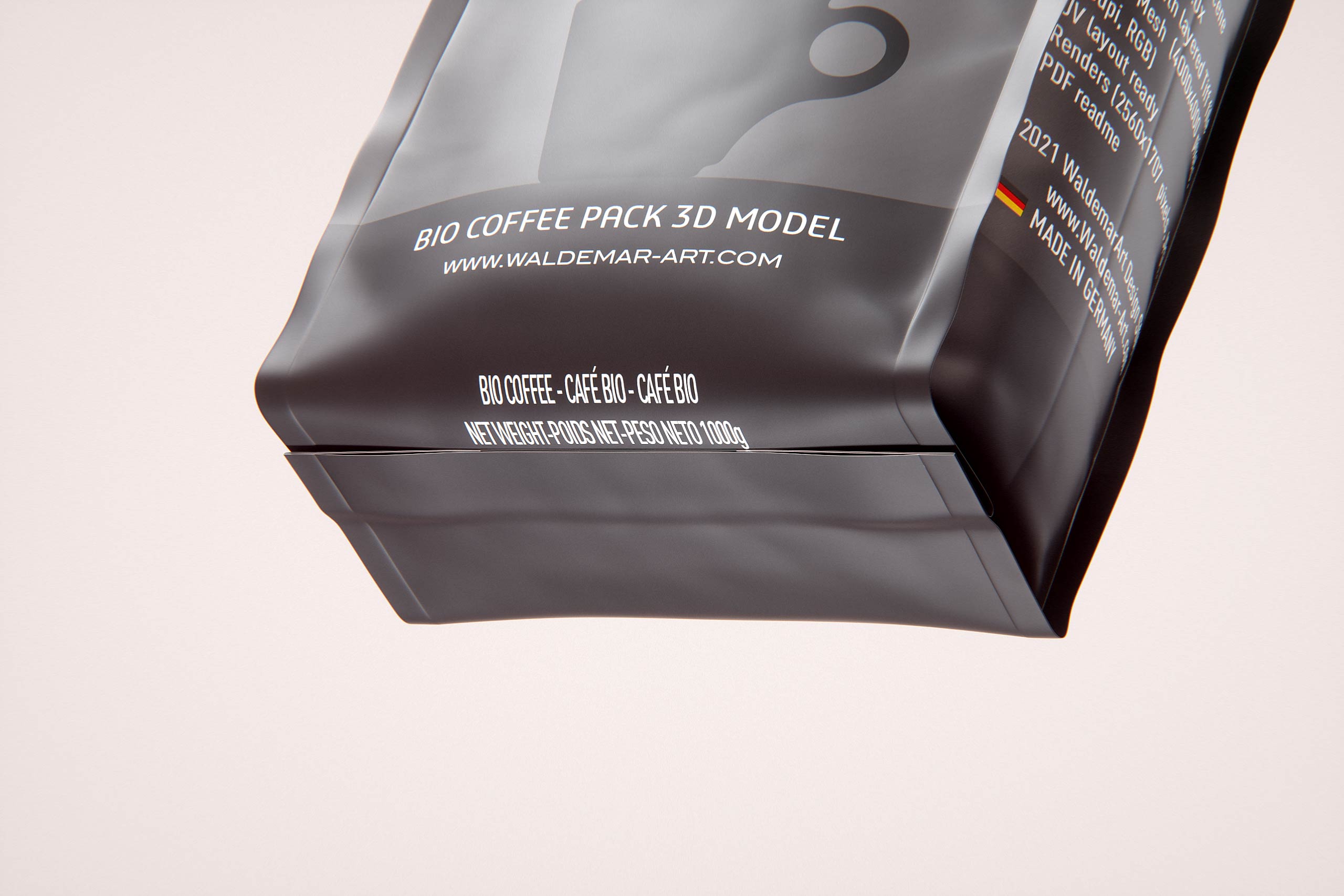 Bio Coffee beans Plastic Bag 1000g (1KG) packaging 3d model