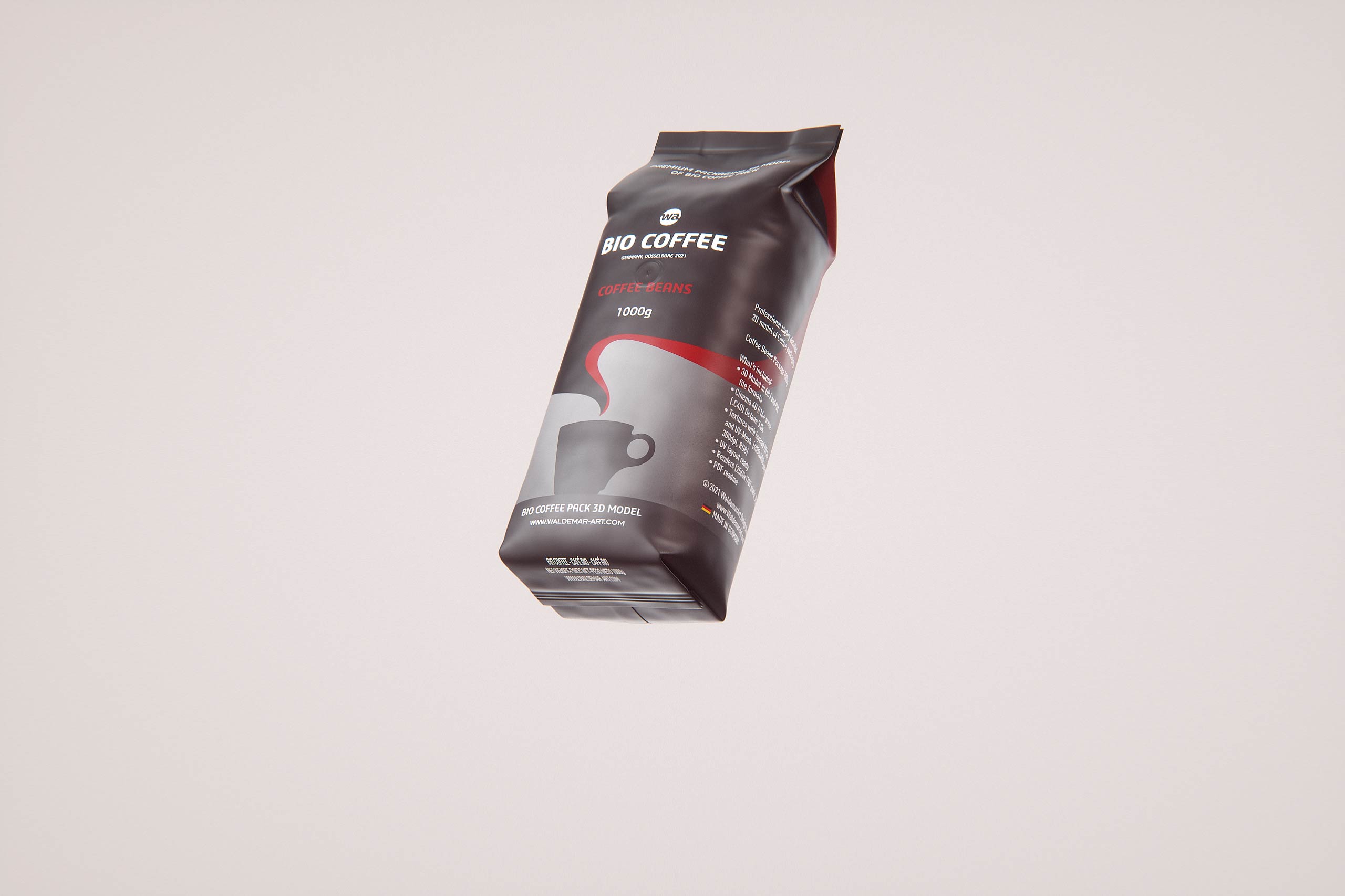 BIO Coffee Plastic Bag (1000gr) 1Kg packaging 3D model
