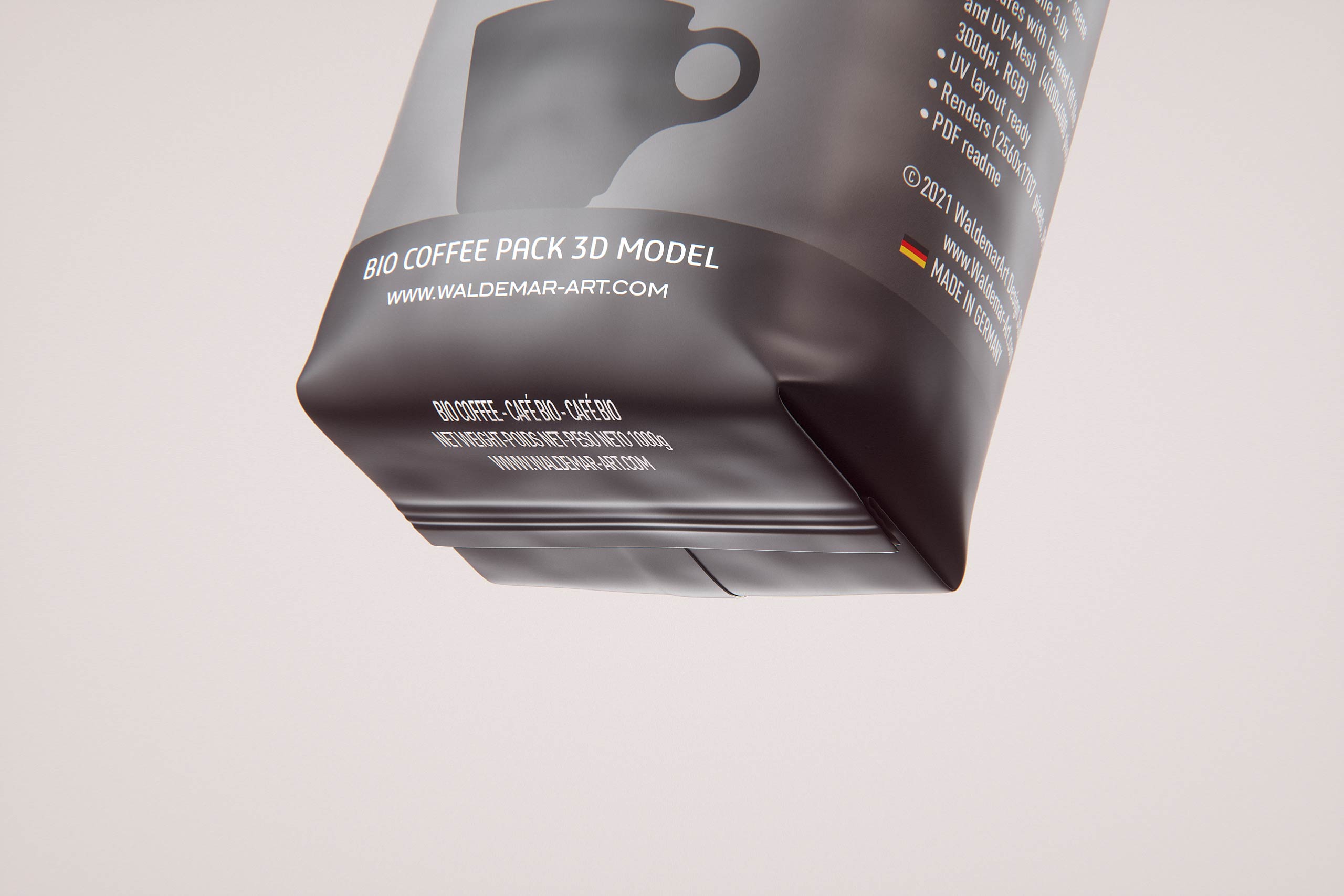 BIO Coffee Plastic Bag (1000gr) 1Kg packaging 3D model