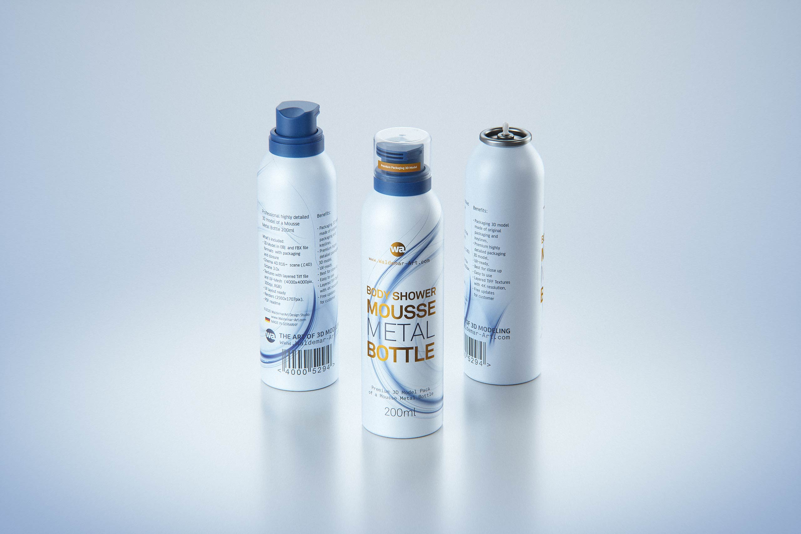 Body Wash/Shower Mousse 200ml metal bottle packaging 3D model
