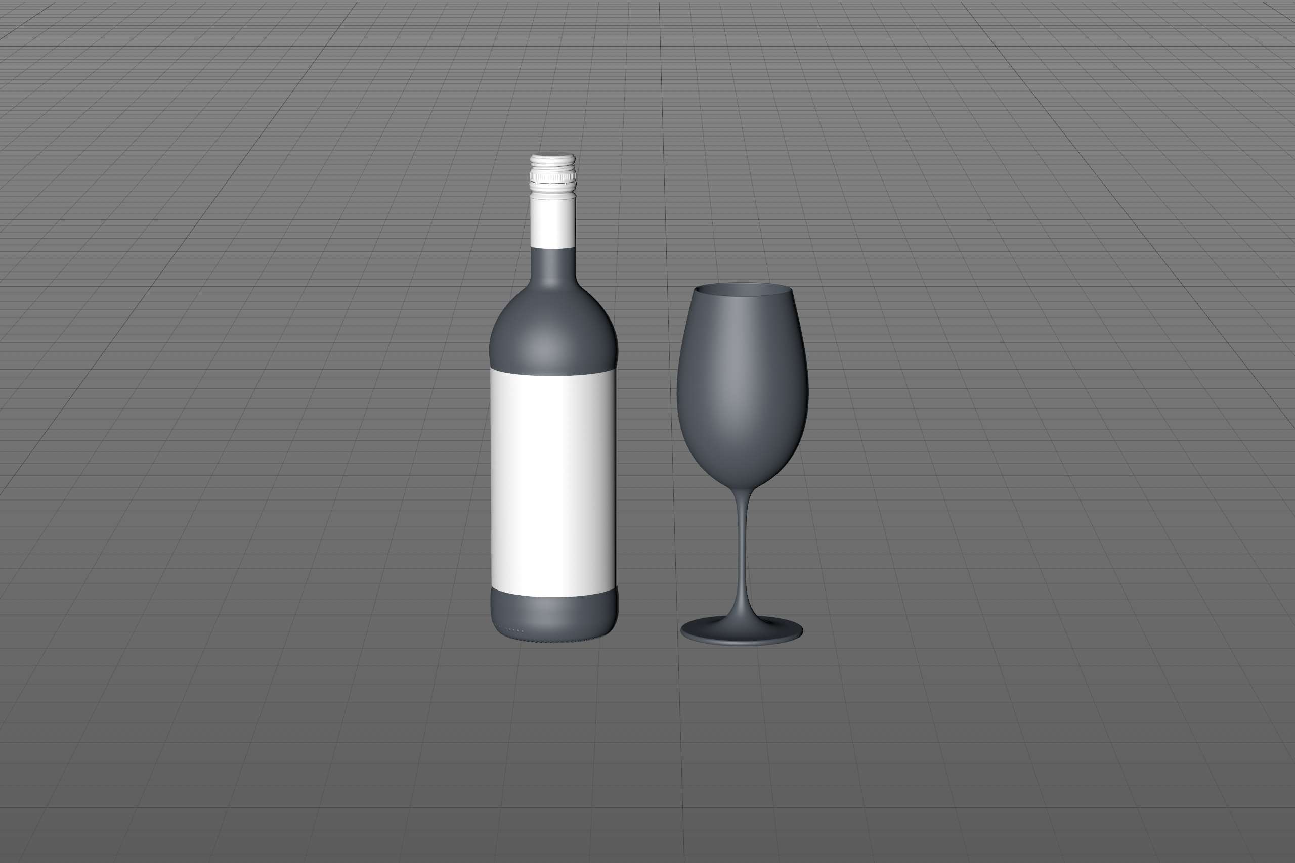 3D model of the Bordeaux Wine Standard Bottle 1000ml with Screw Cap and glass of wine
