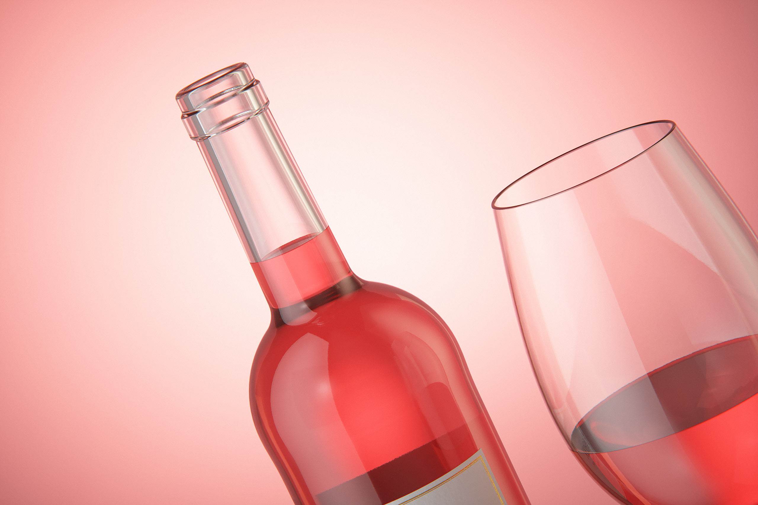 3D model of the Bordeaux Wine Standard Bottle 750ml with cork and glass of wine