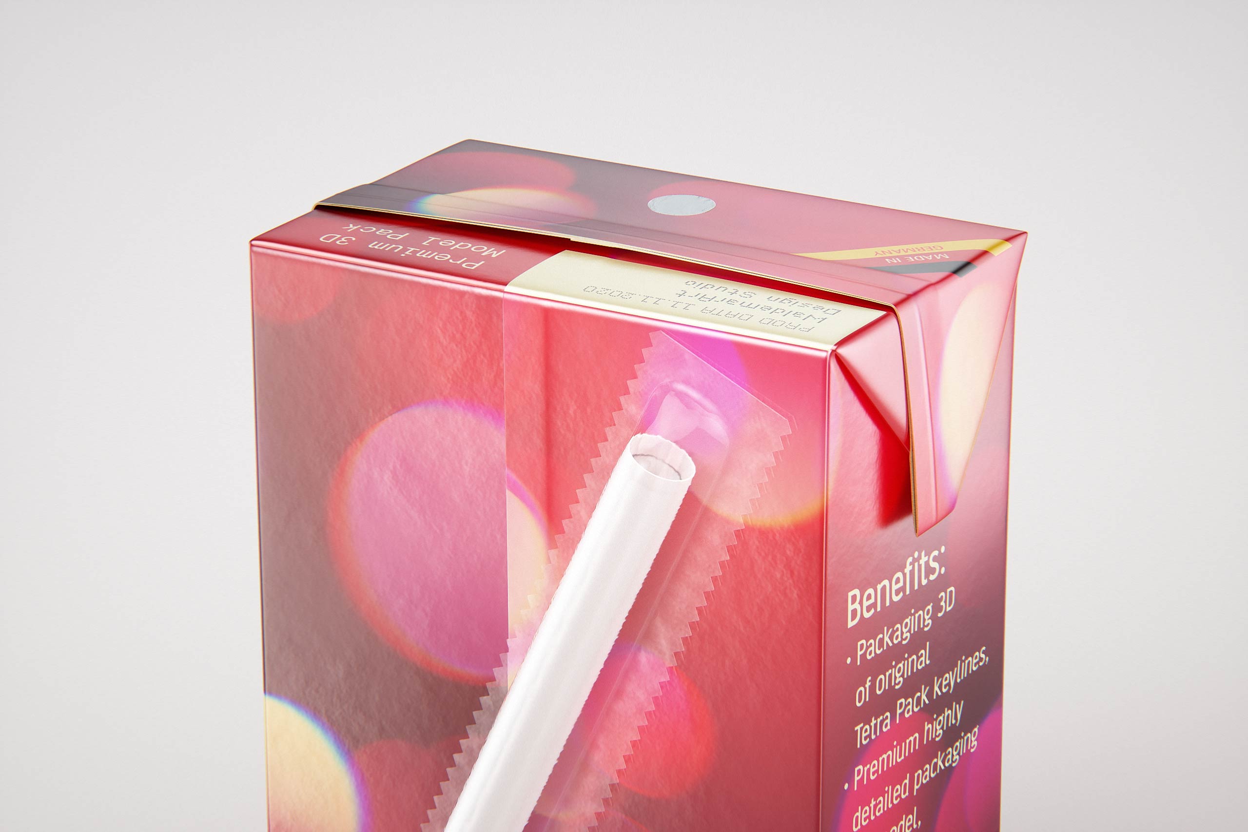Tetra Pack Brick Base Crystal 200ml Premium packaging 3d model with a straw