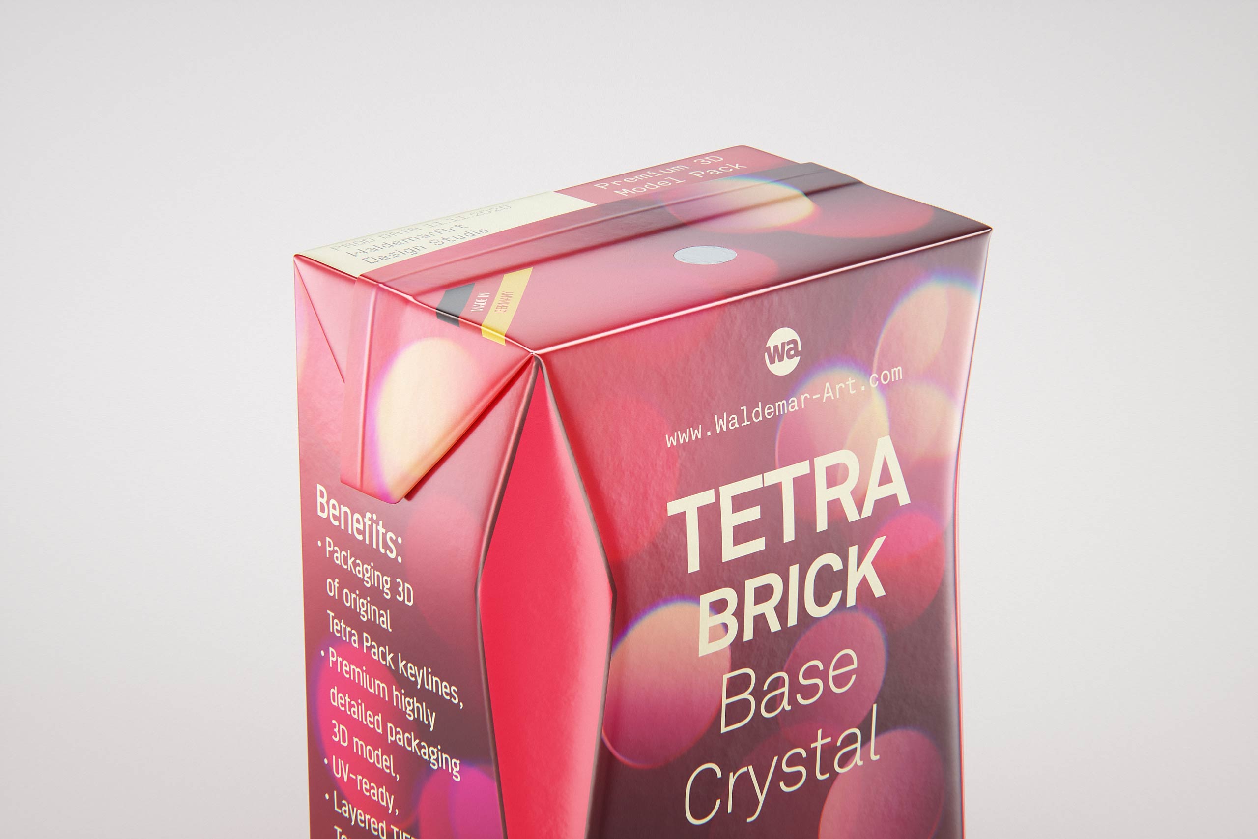 Tetra Pack Brick Base Crystal 200ml Premium packaging 3d model with a straw