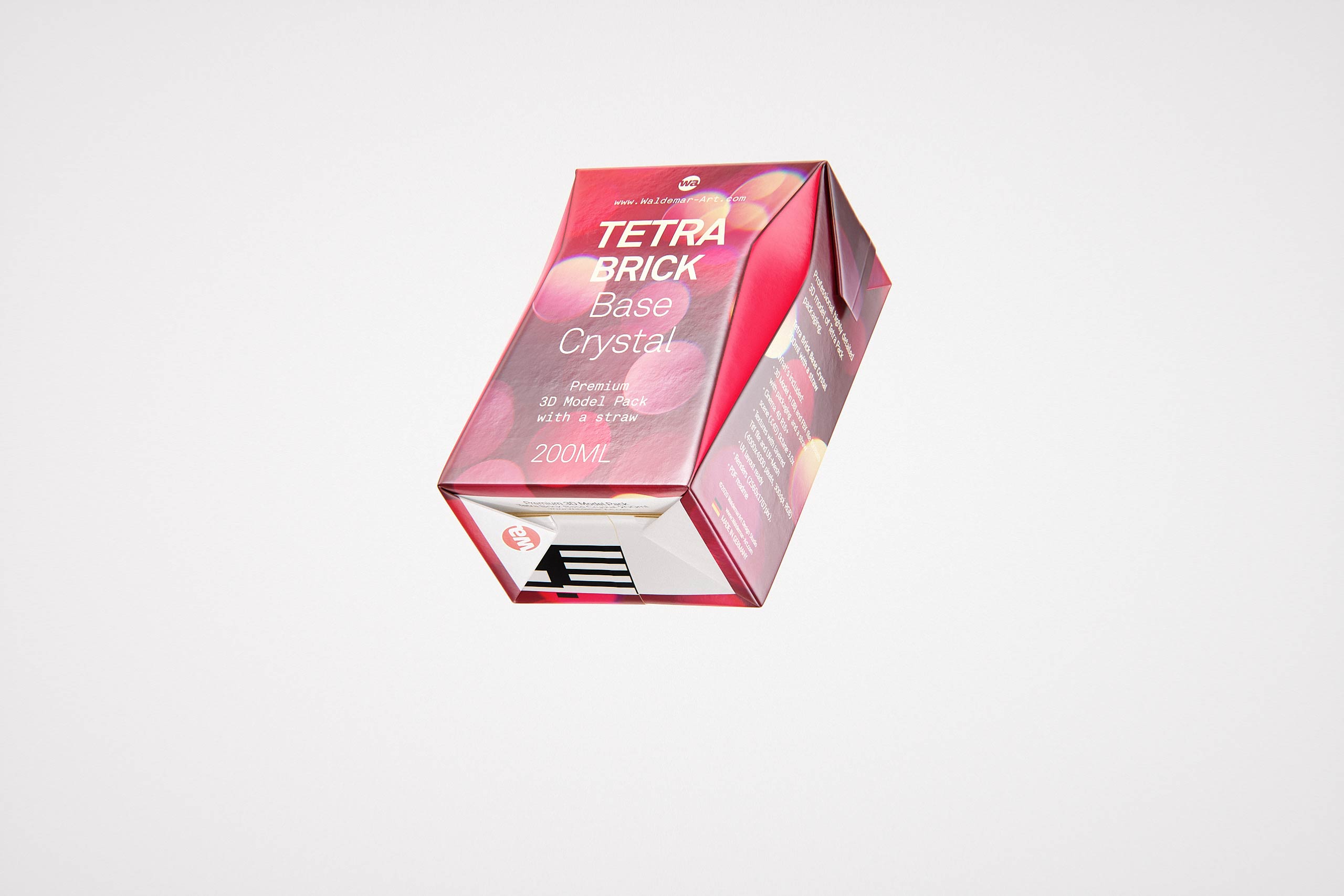 Tetra Pack Brick Base Crystal 200ml Premium packaging 3d model with a straw