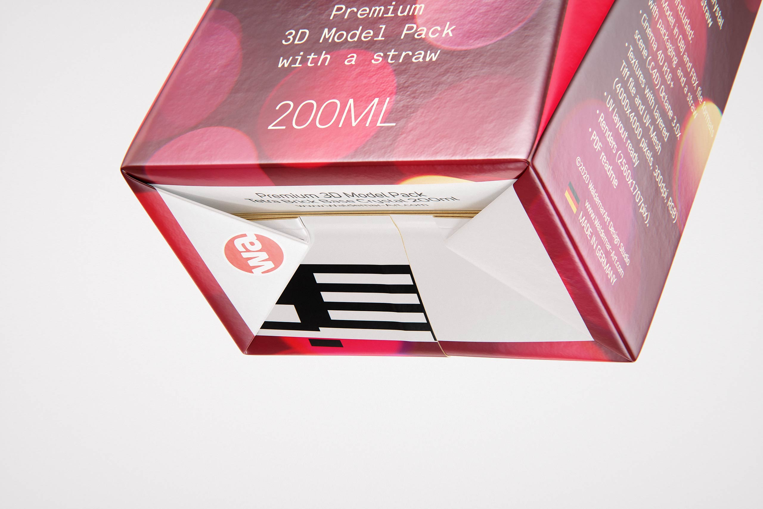 Tetra Pack Brick Base Crystal 200ml Premium packaging 3d model with a straw