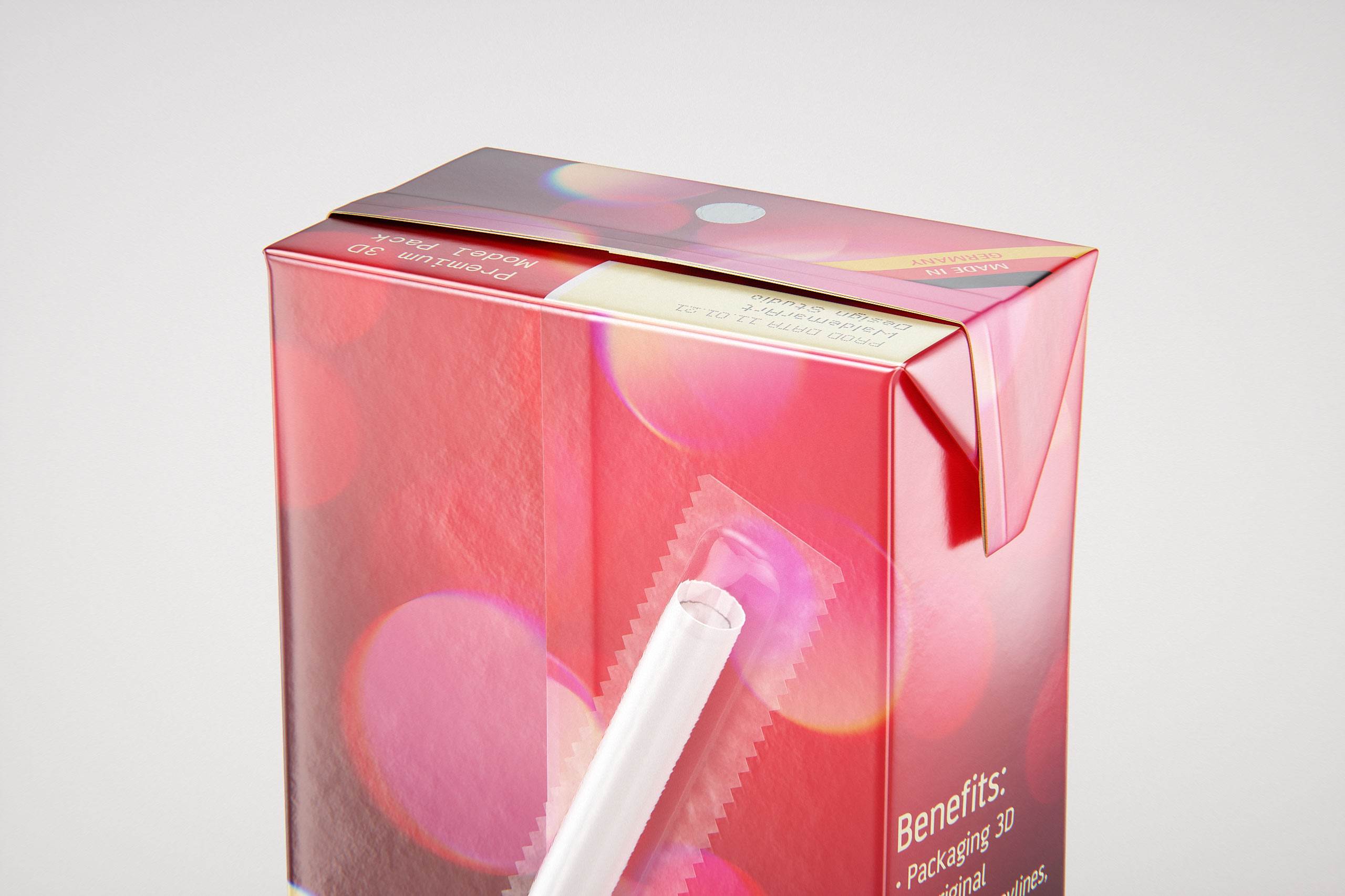 Tetra Pack Brick Base Crystal 250ml Premium packaging 3d model with a straw