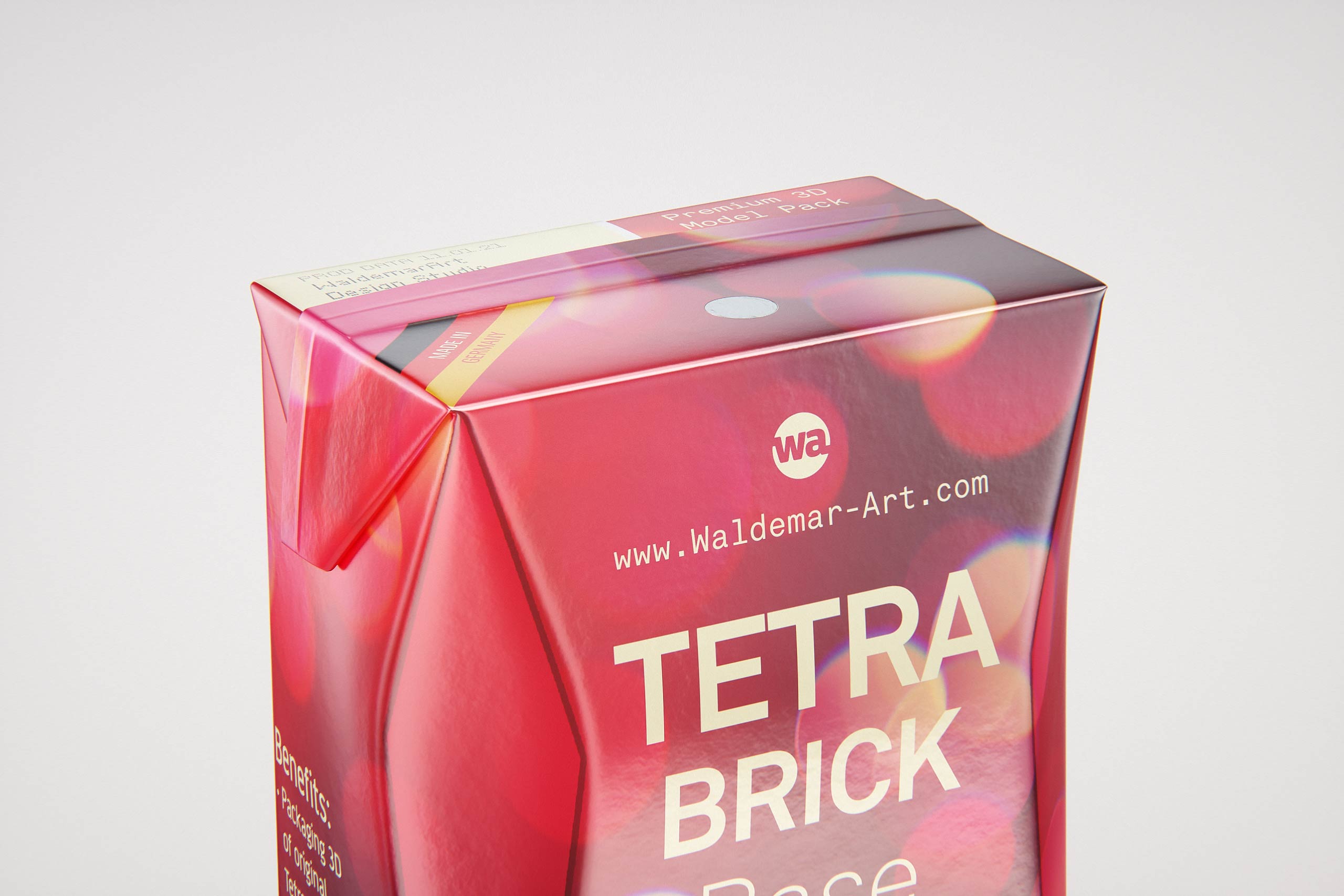 Tetra Pack Brick Base Crystal 250ml Premium packaging 3d model with a straw