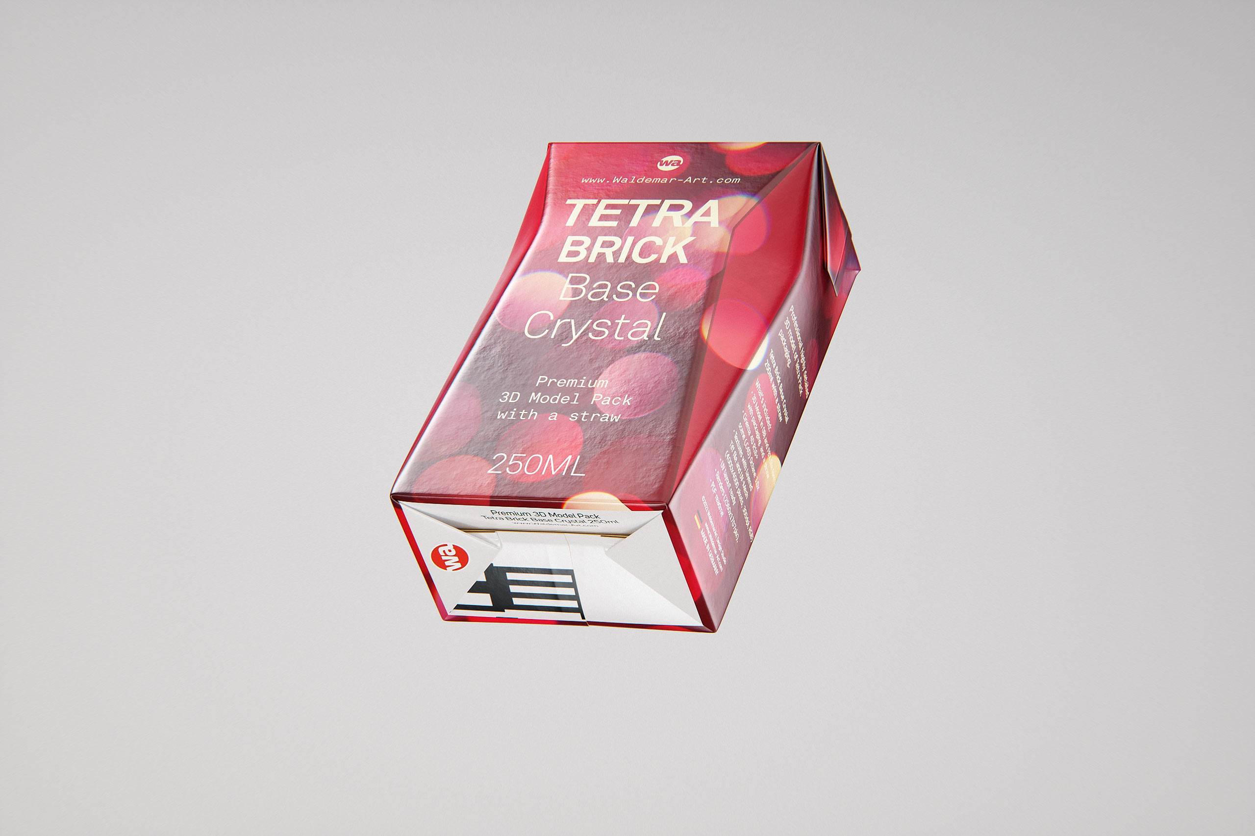 Tetra Pack Brick Base Crystal 250ml Premium packaging 3d model with a straw