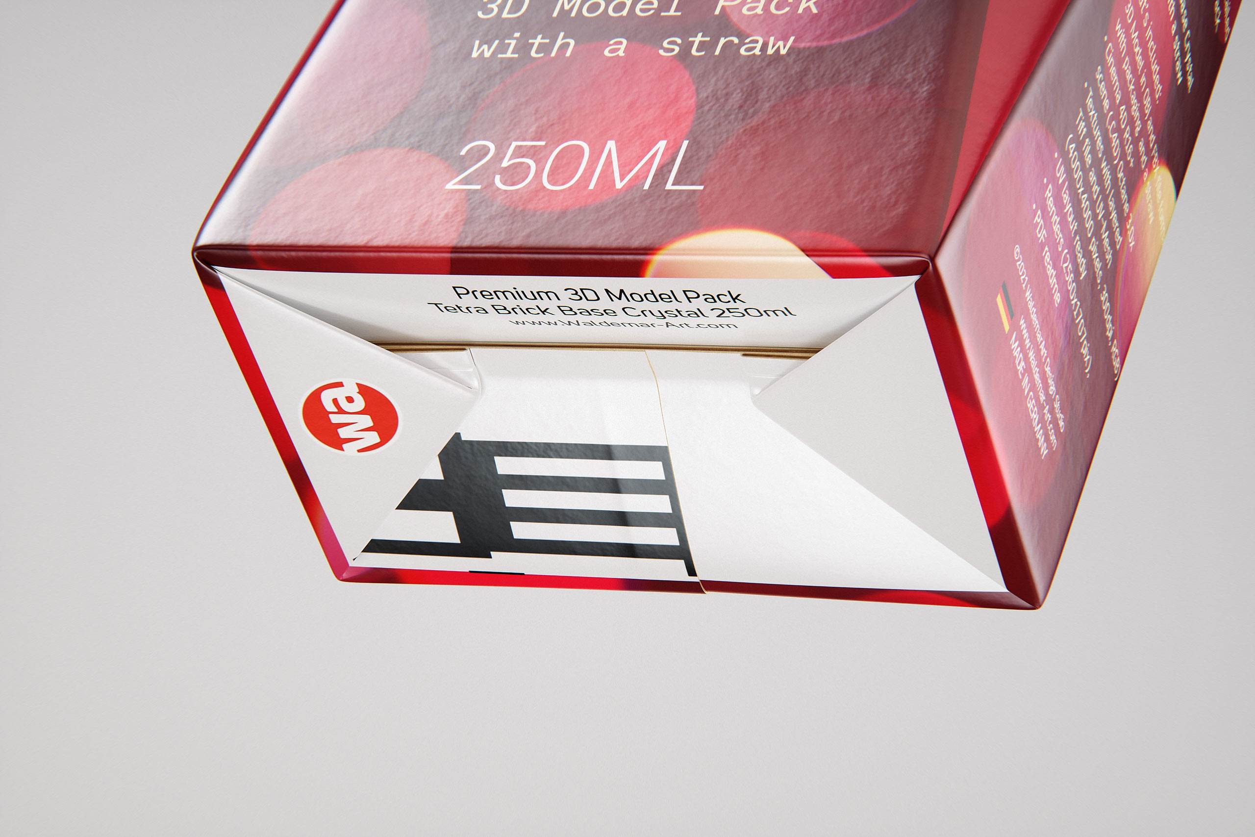Tetra Pack Brick Base Crystal 250ml Premium packaging 3d model with a straw