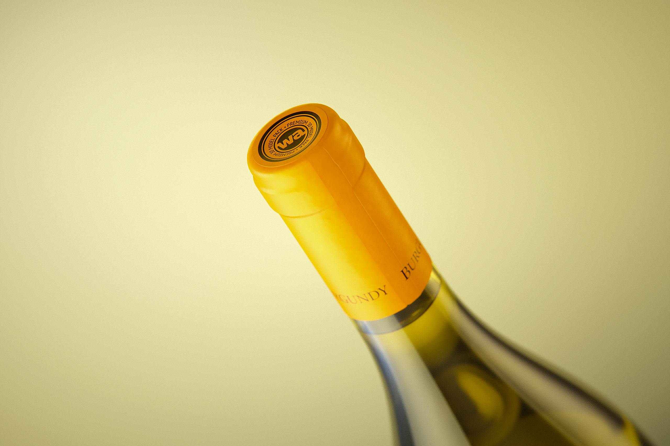 Wine bottle 3D model of Burgundy 750ml for Chardonnay wines with cork and a glass of wine