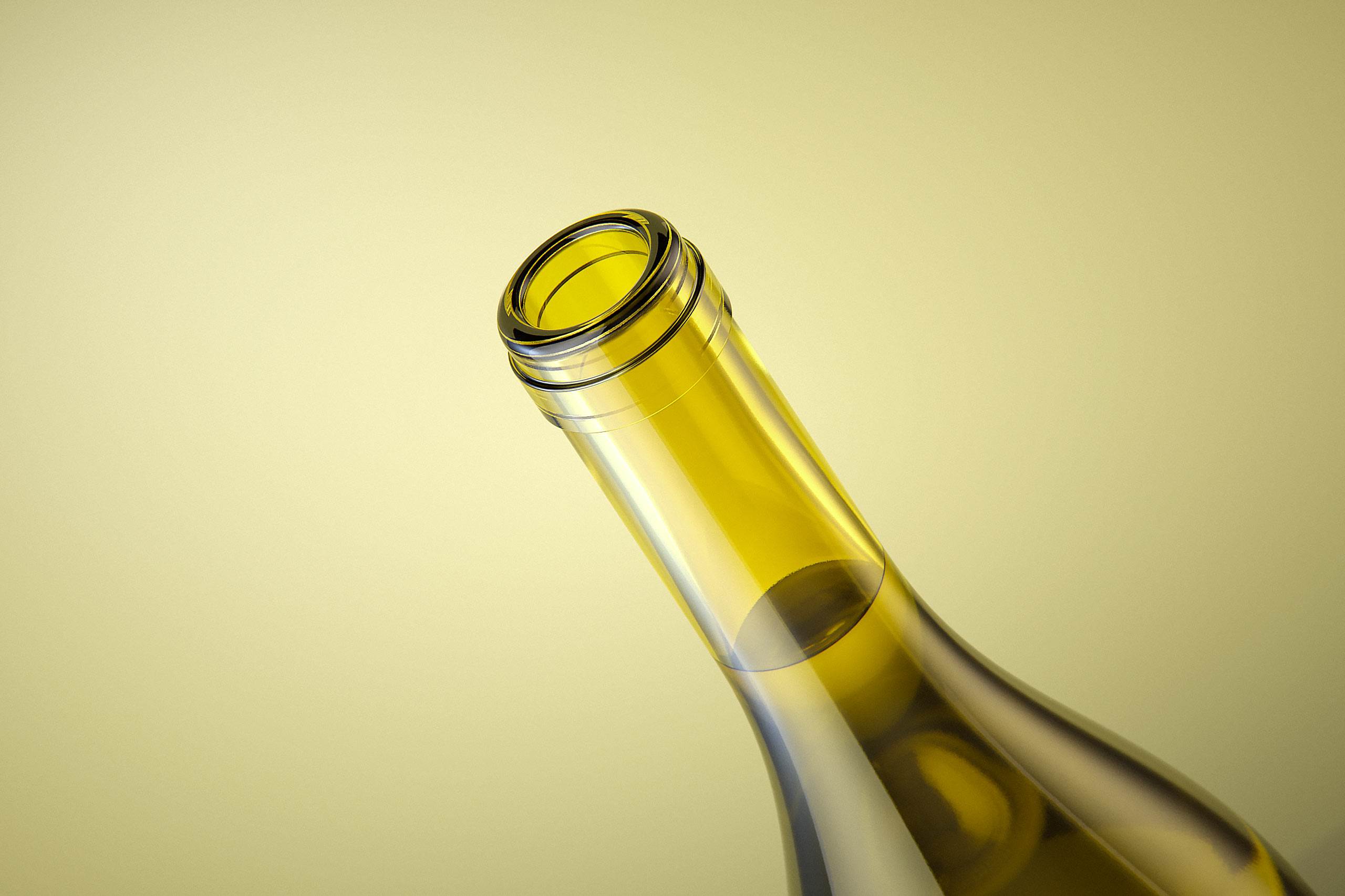 Wine bottle 3D model of Burgundy 750ml for Chardonnay wines with cork and a glass of wine