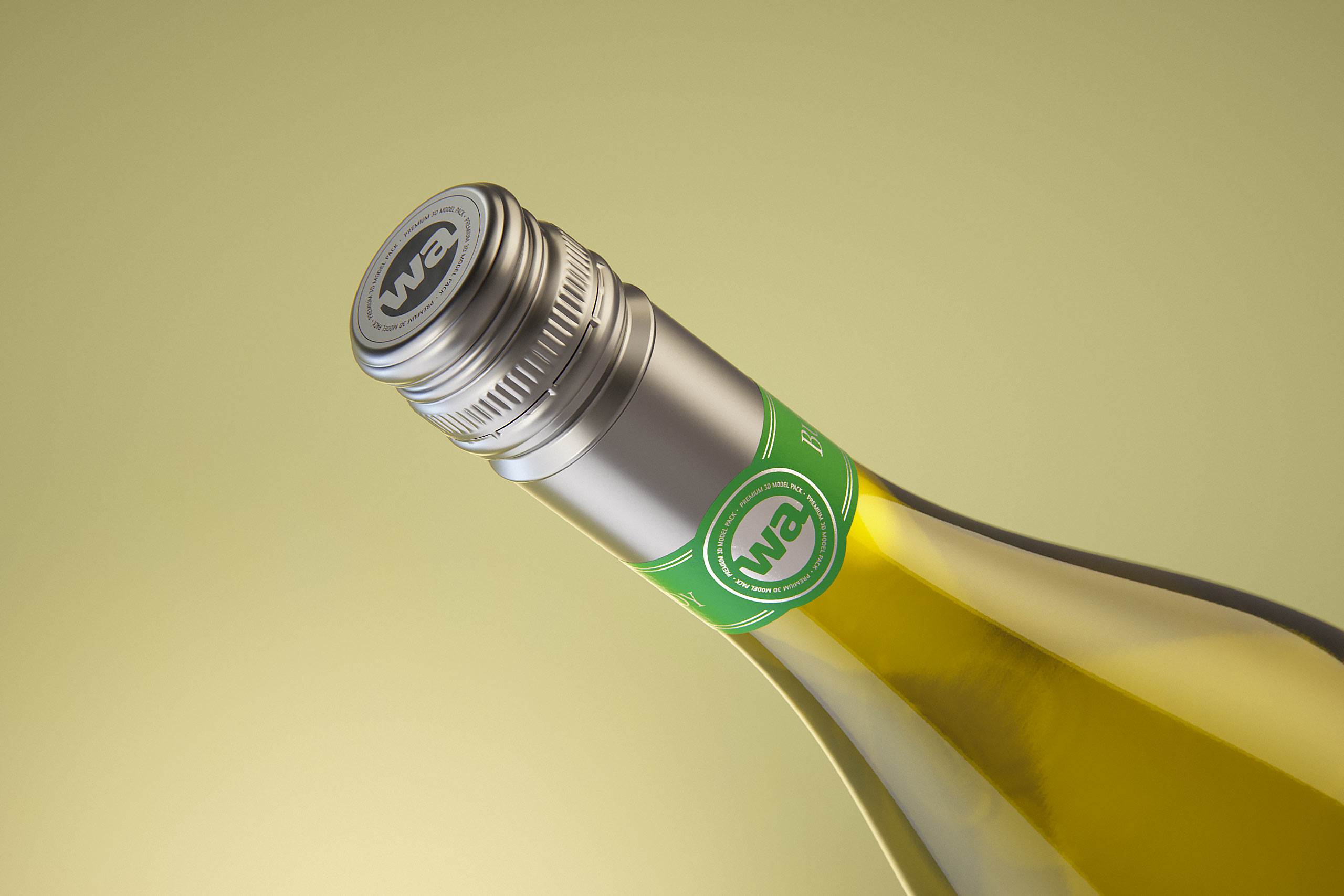 Wine bottle 3D model of Burgundy 750ml for Chardonnay with screw cap and a glass of wine
