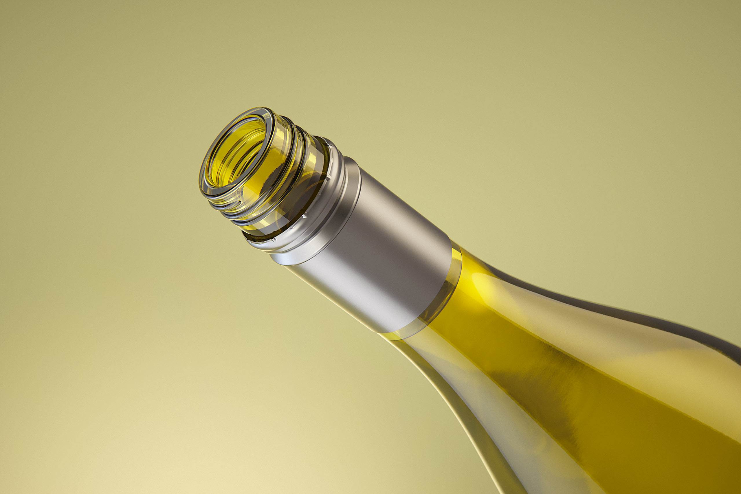 Wine bottle 3D model of Burgundy 750ml for Chardonnay with screw cap and a glass of wine