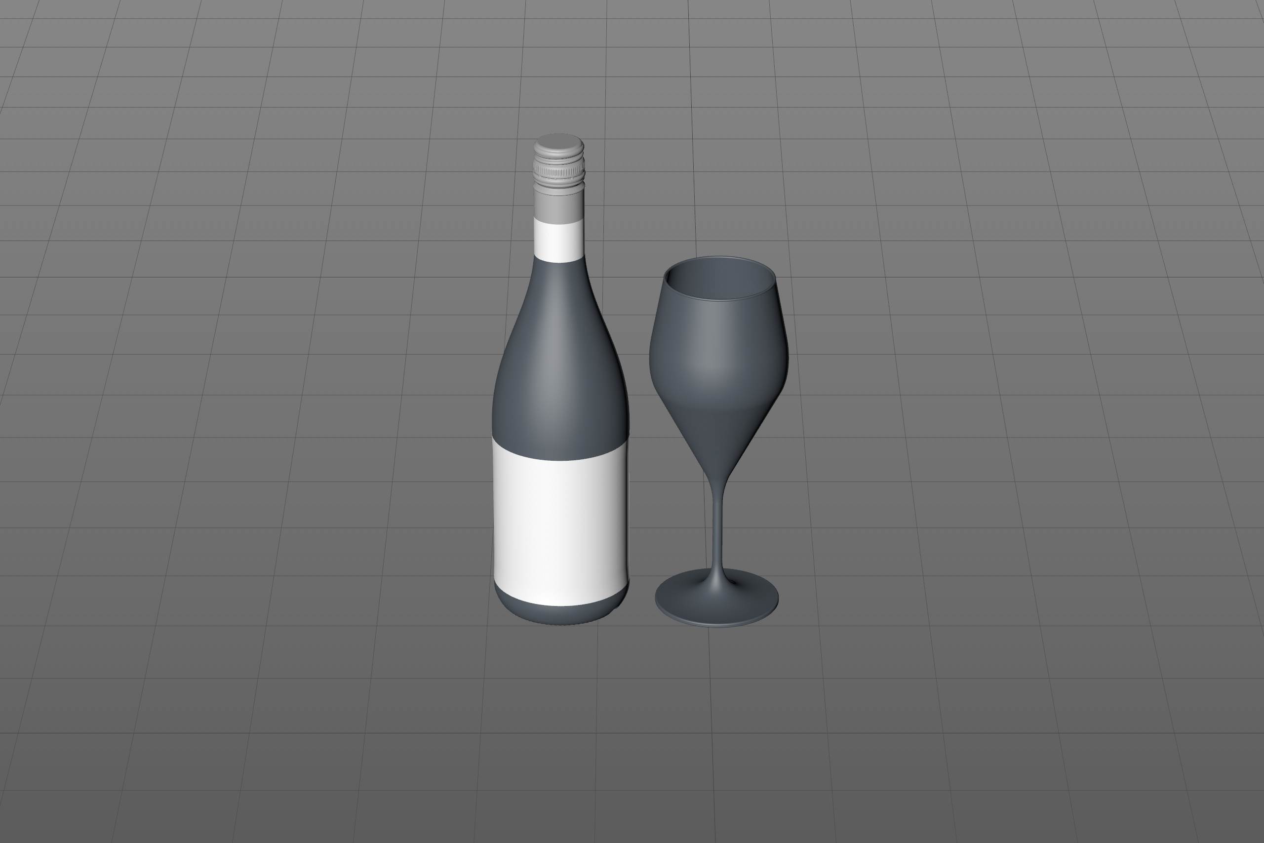 Wine bottle 3D model of Burgundy 750ml for Chardonnay with screw cap and a glass of wine