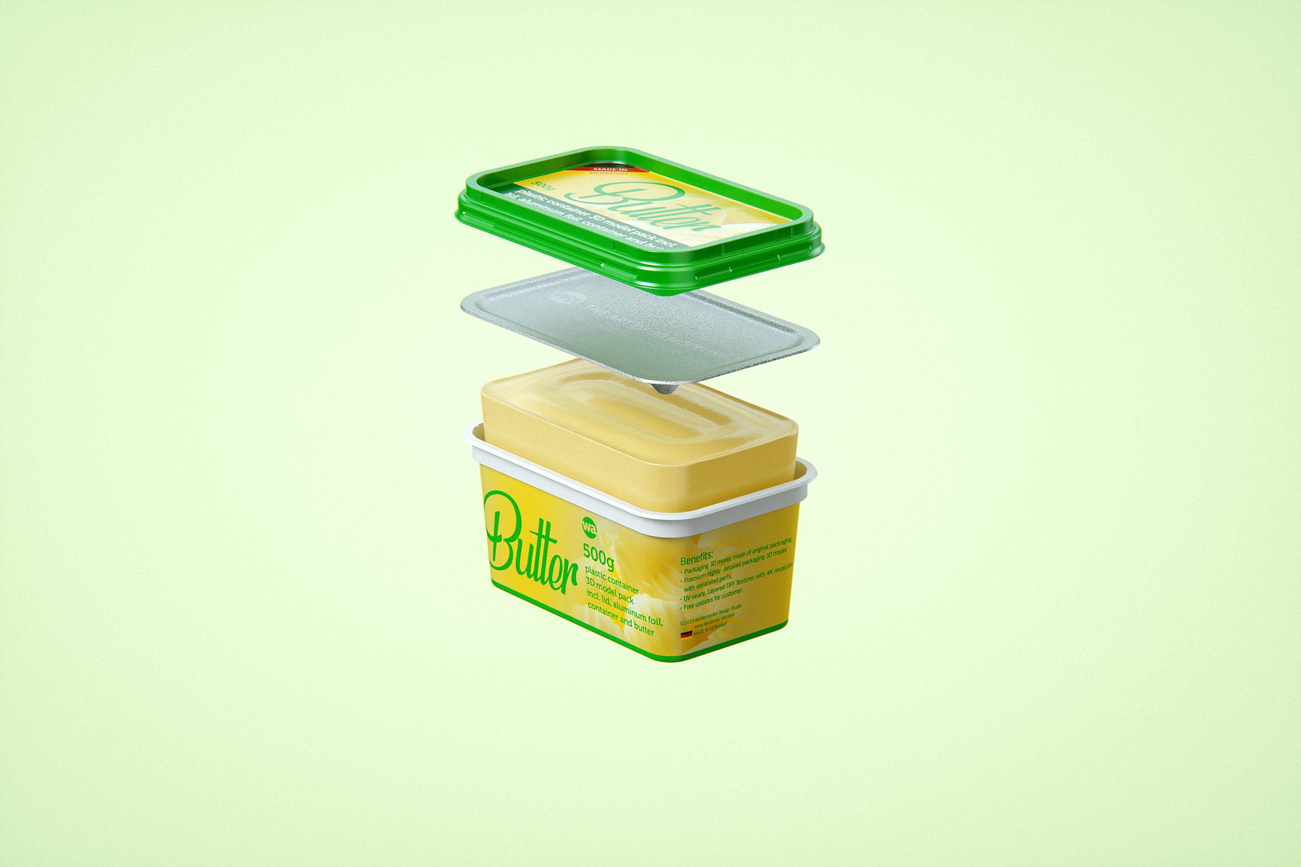 Butter Plastic Container Packagin 3D model pack 500g