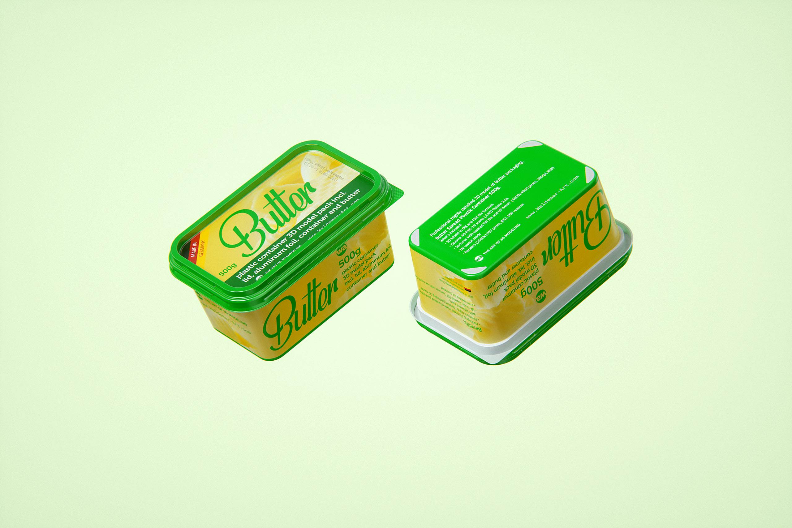 Butter Plastic Container Packagin 3D model pack 500g