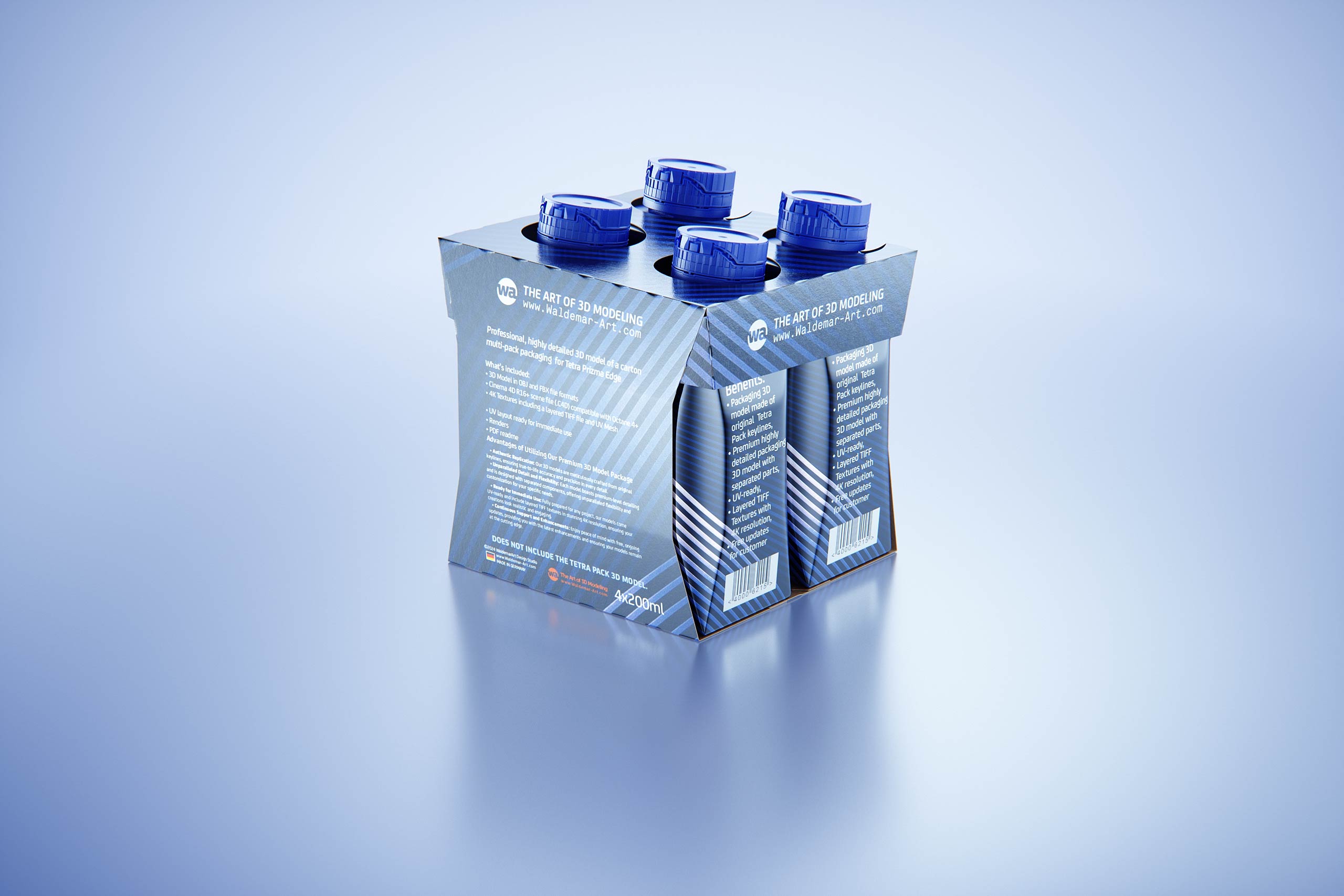 Carton multi-pack packaging for 4x200ml Tetra Prizma Edge premium 3D model