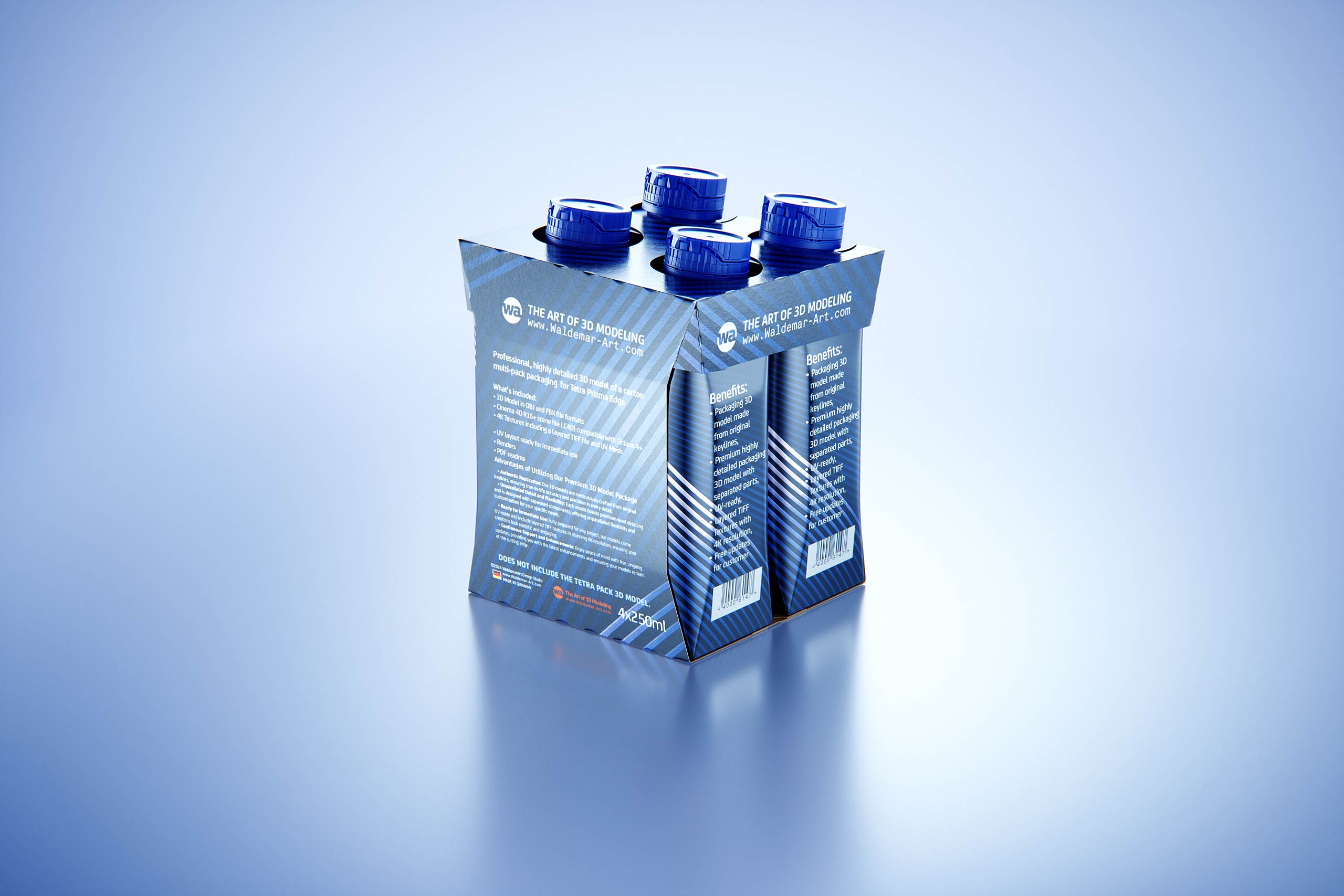 Carton multi-pack packaging for 4x250ml Tetra Prizma Edge premium 3D model