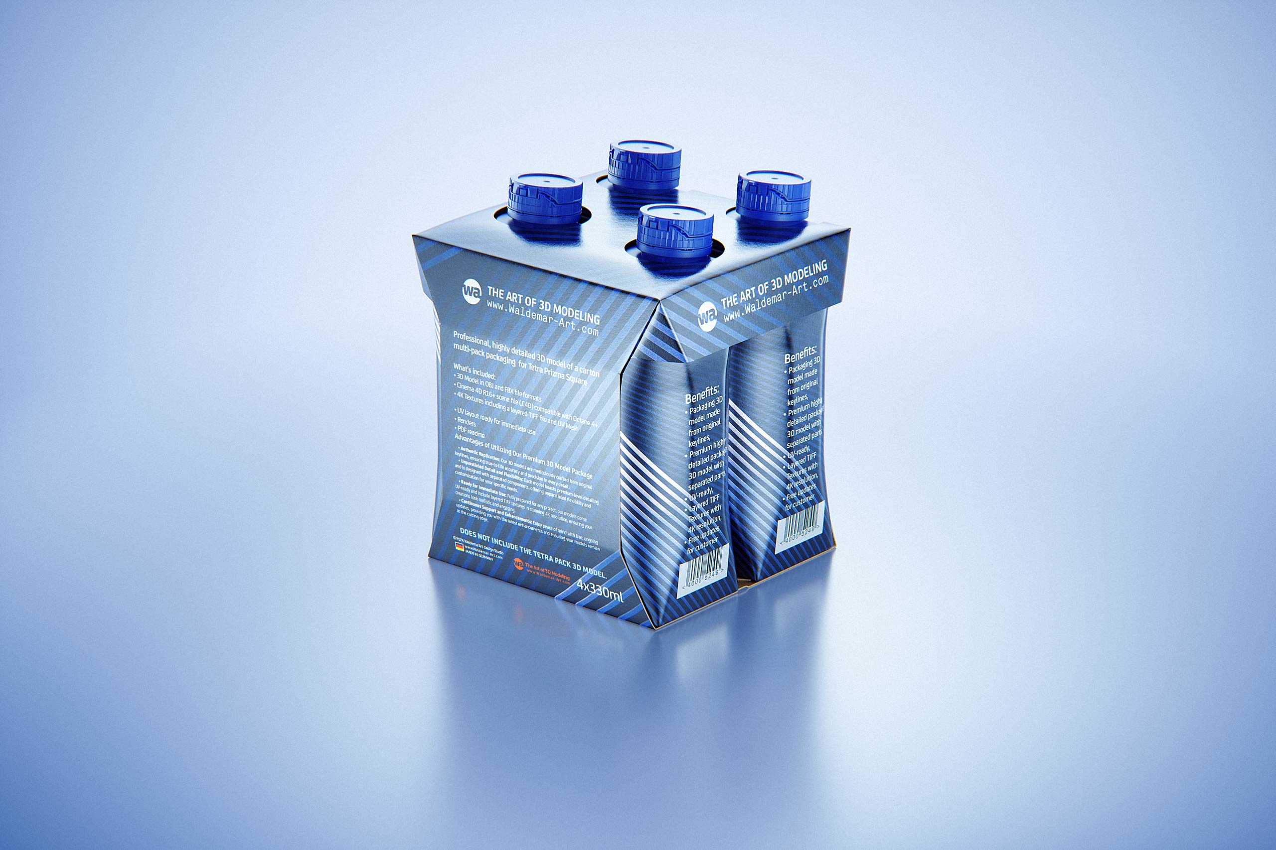 Carton multi-pack packaging for 4x330ml Tetra Prizma Square premium 3D model