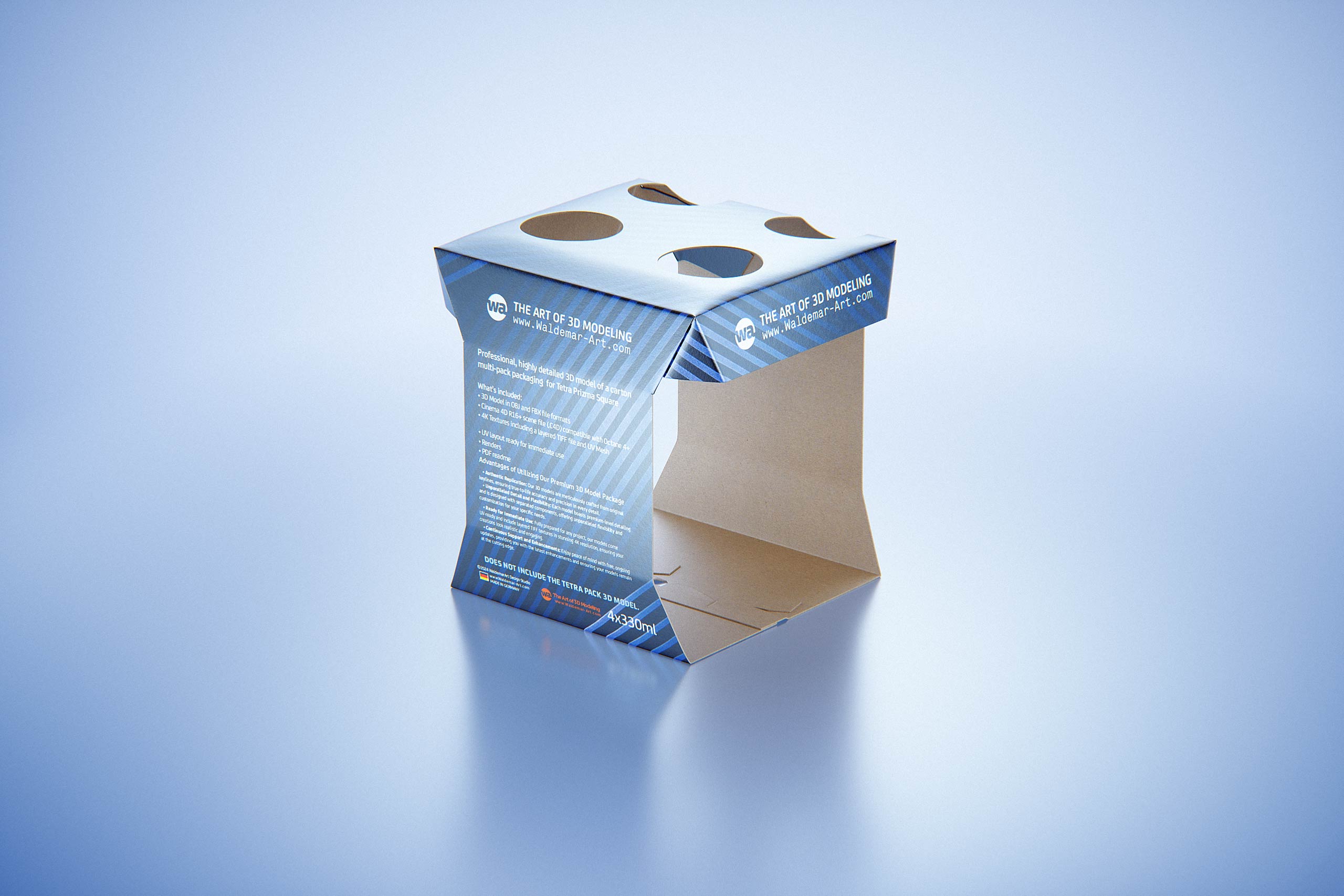 Carton multi-pack packaging for 4x330ml Tetra Prizma Square premium 3D model