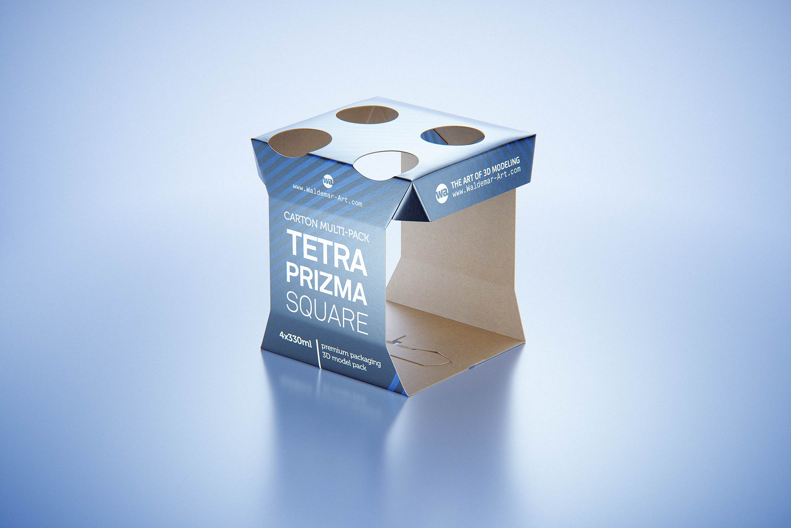 Carton multi-pack packaging for 4x330ml Tetra Prizma Square premium 3D model