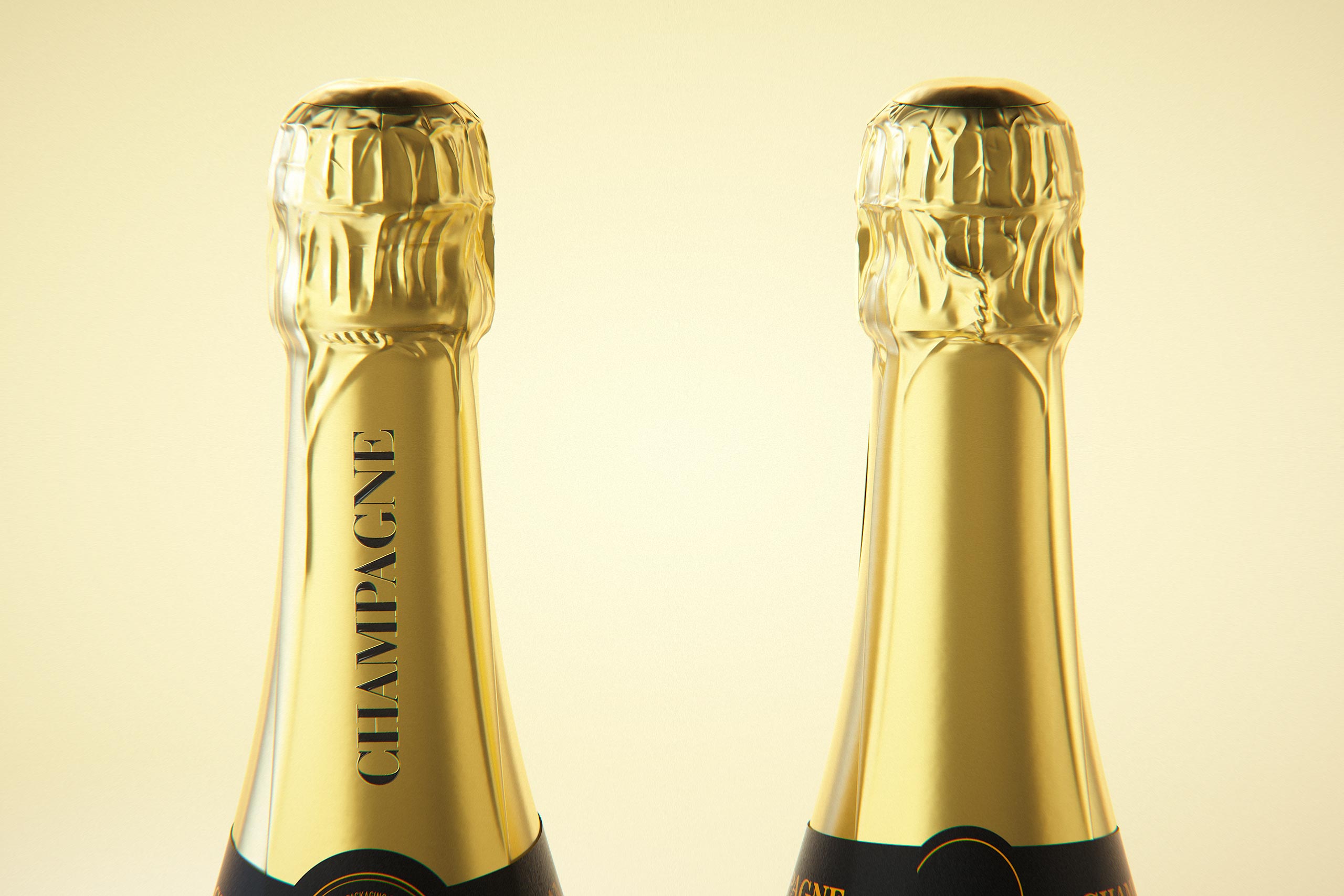 Champagne glass bottle 750ml 3d model for sparkling wine, with foil, labels, plastic cork and glass of wine