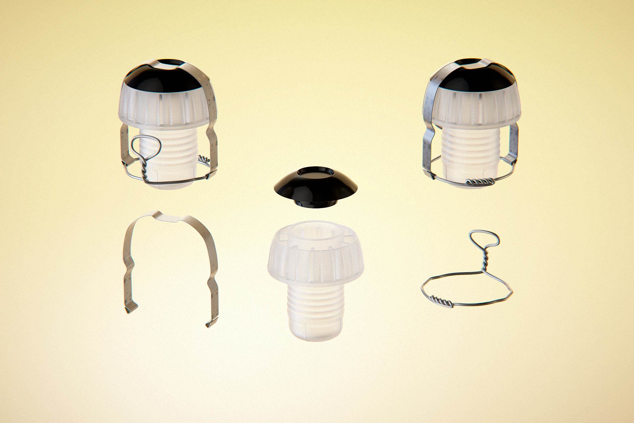 Champagne glass bottle 750ml 3d model for sparkling wine, with foil, labels, plastic cork and glass of wine