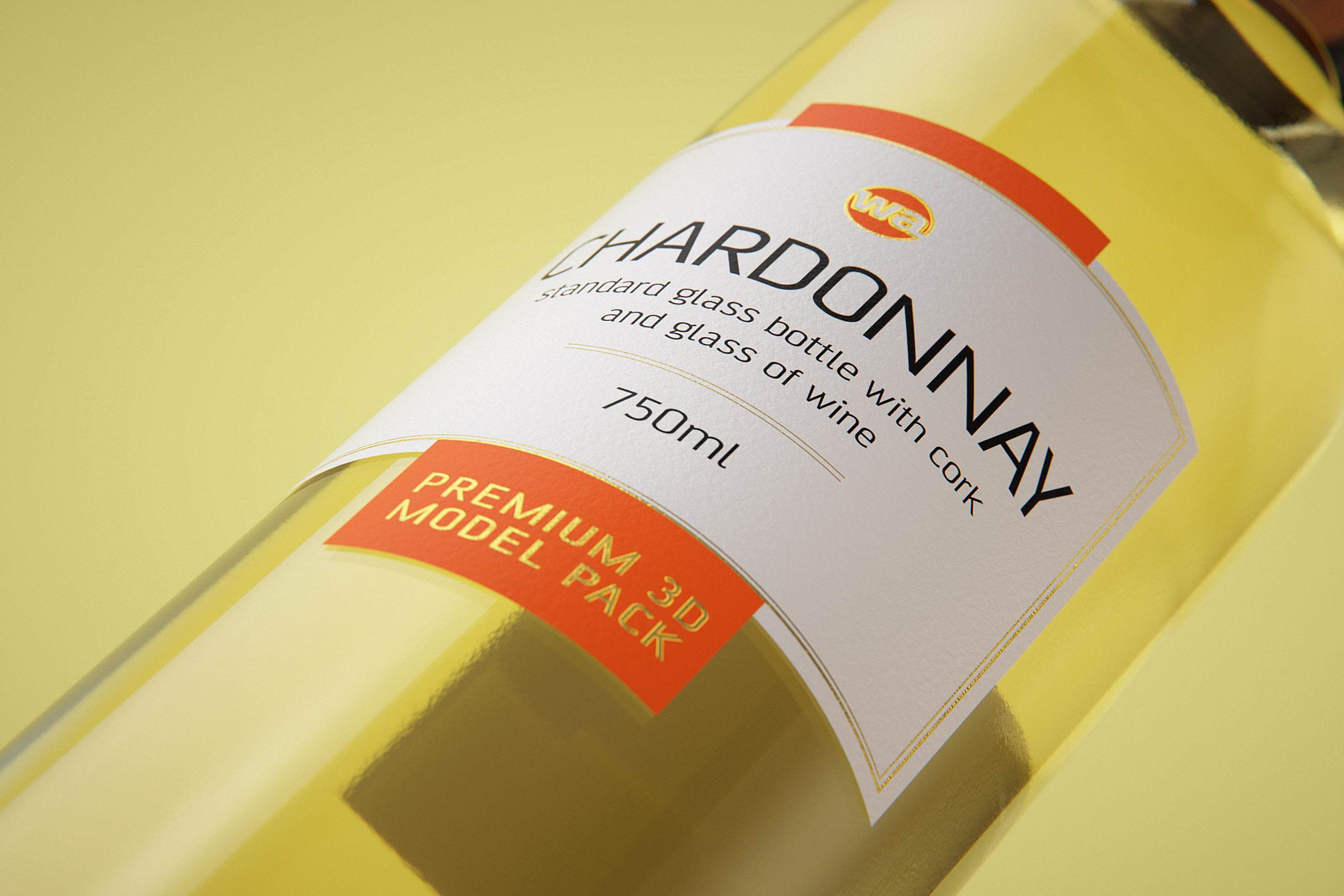 3D model of a Chardonnay glass bottle 750ml with cork