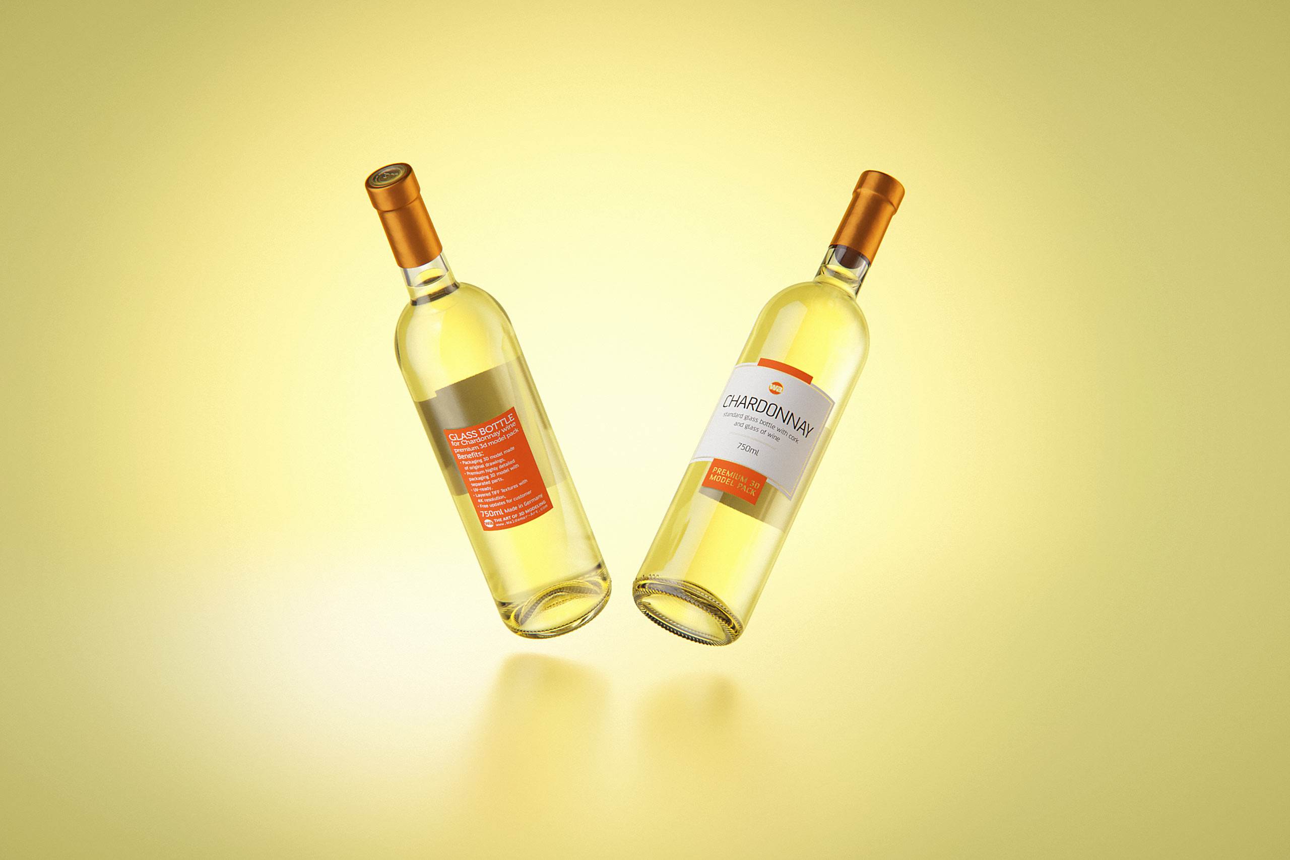 3D model of a Chardonnay glass bottle 750ml with cork