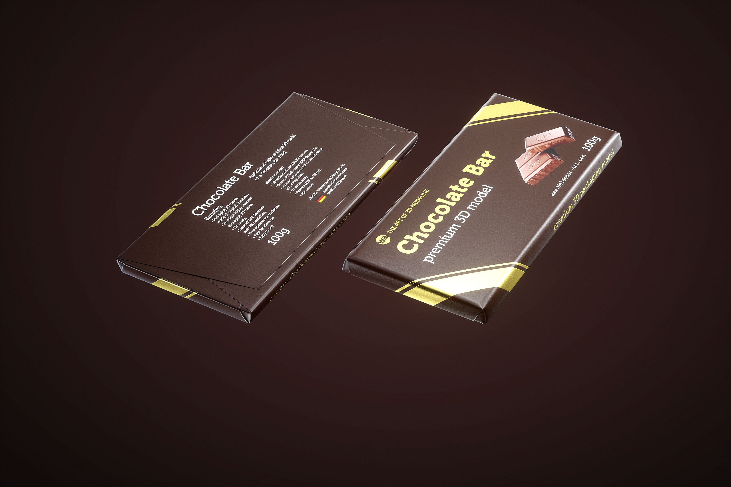 Chocolate Bar 100g wrapped in Foil and Paper 100G, foil packaging 3D model component with realistic material details