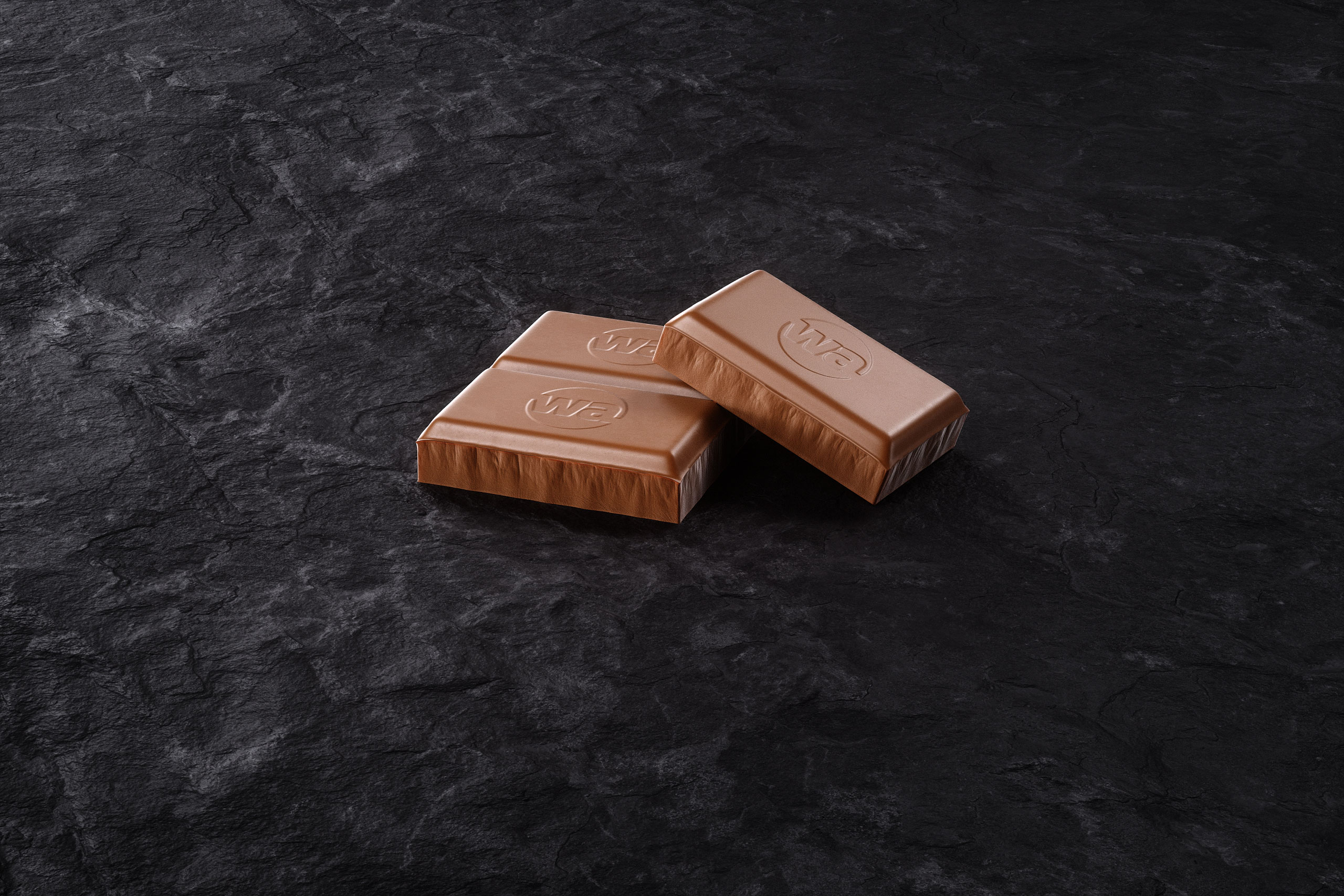 Chocolate Bar 100g wrapped in Foil and Paper 100G, realistic 3D model with two wrapped bars, studio lighting preview