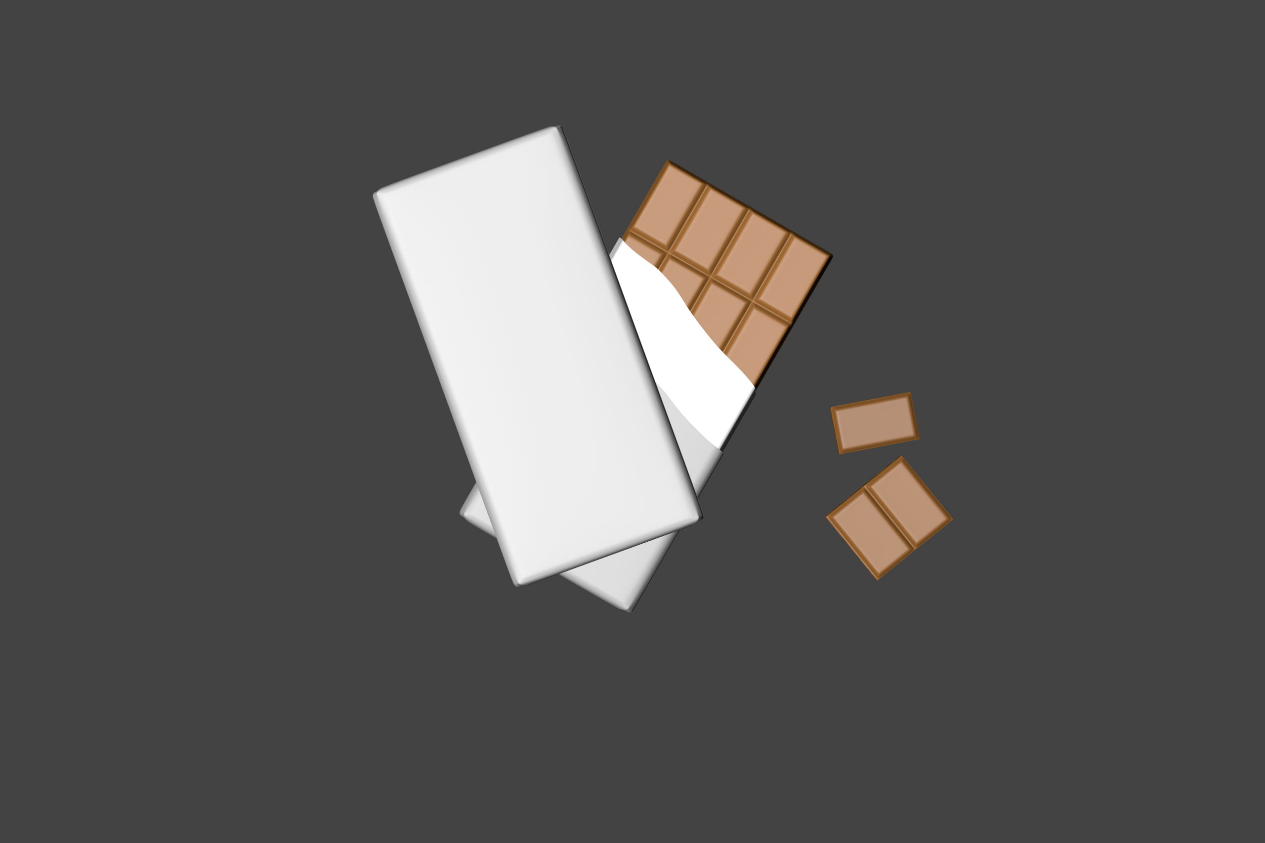 Chocolate Bar 100g wrapped in Foil and Paper 100G, clay render 3D model preview of packaging and chocolate geometry