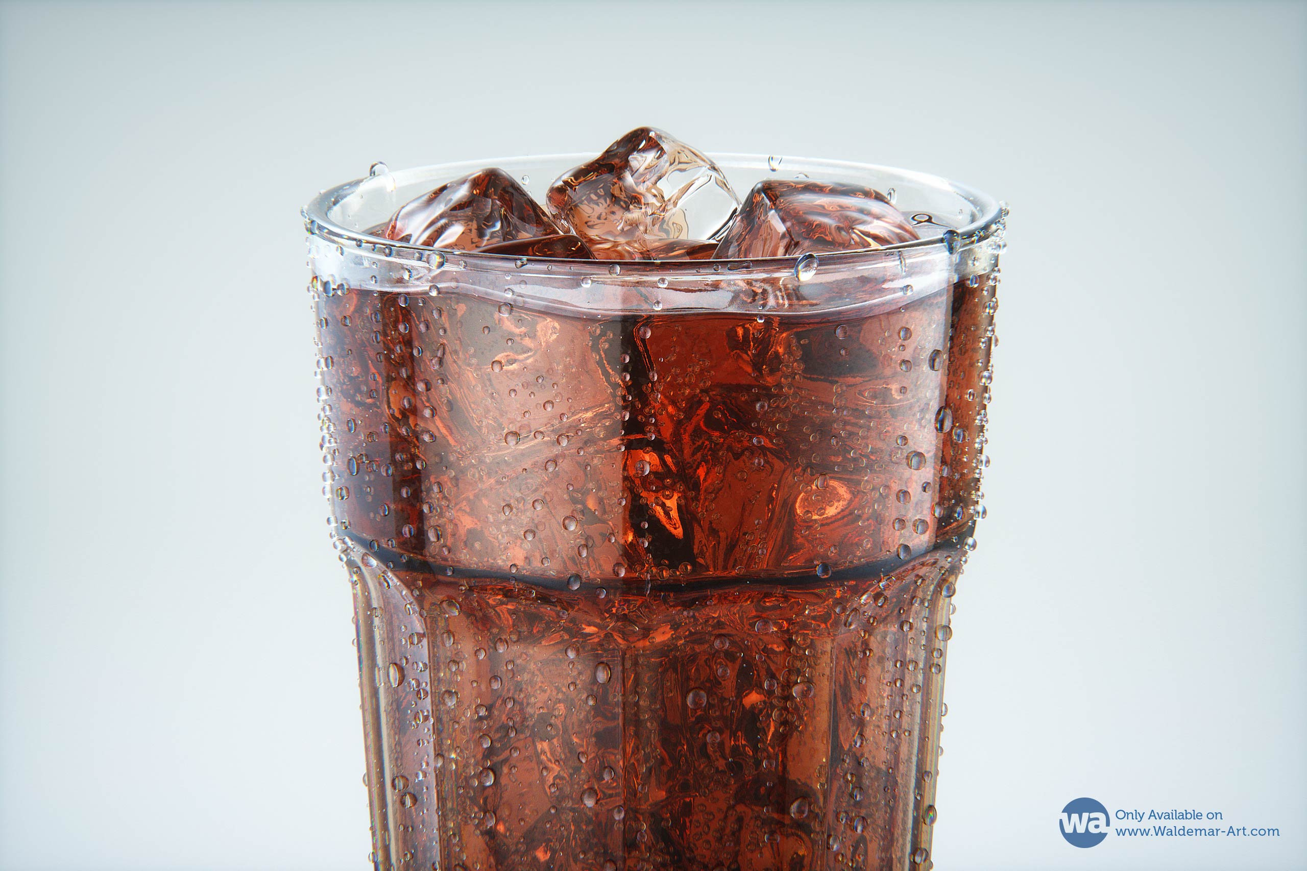 Premium 3D Model of a Cola Glass Filled with Ice Cubes, Covered in Water Condensation, and Containing Bubbles in the Liquid