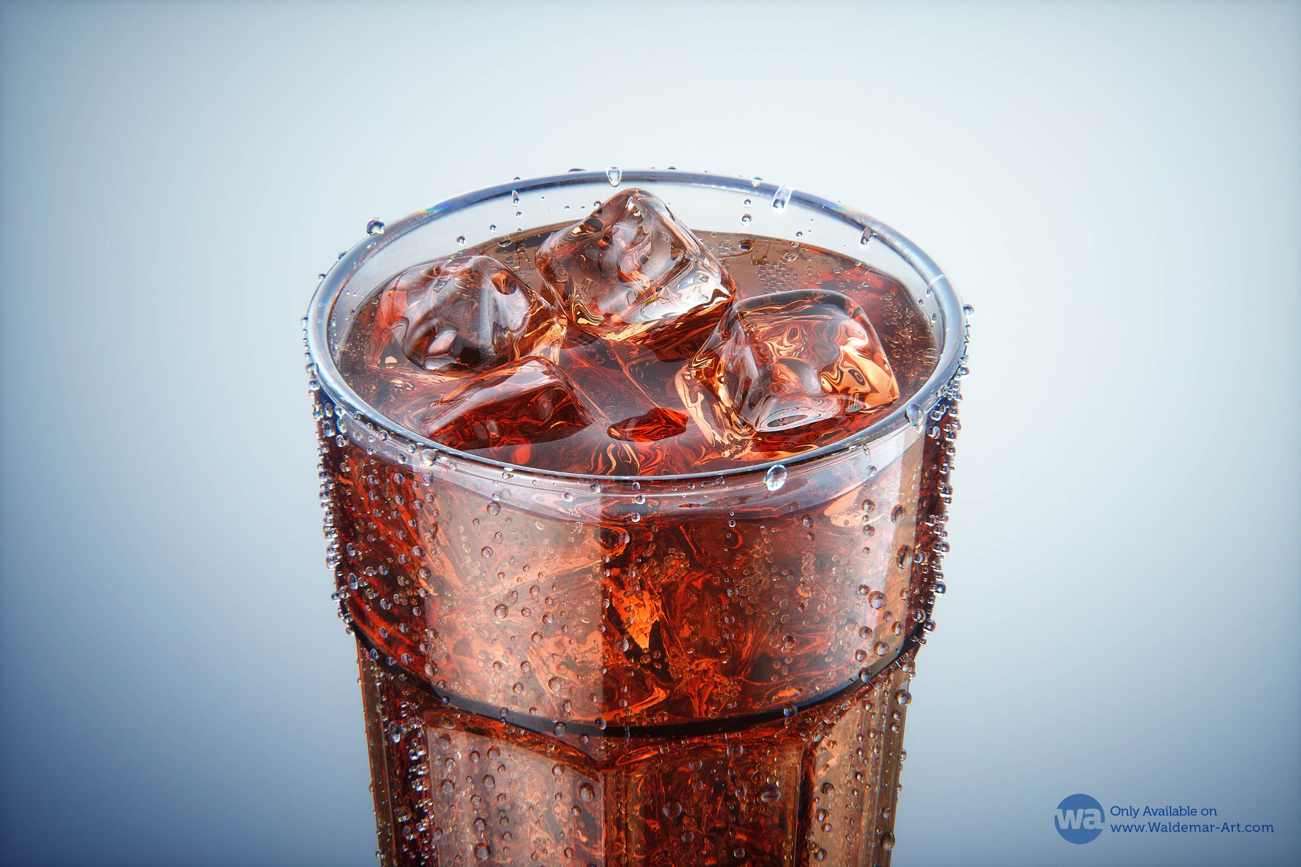 Premium 3D Model of a Cola Glass Filled with Ice Cubes, Covered in Water Condensation, and Containing Bubbles in the Liquid
