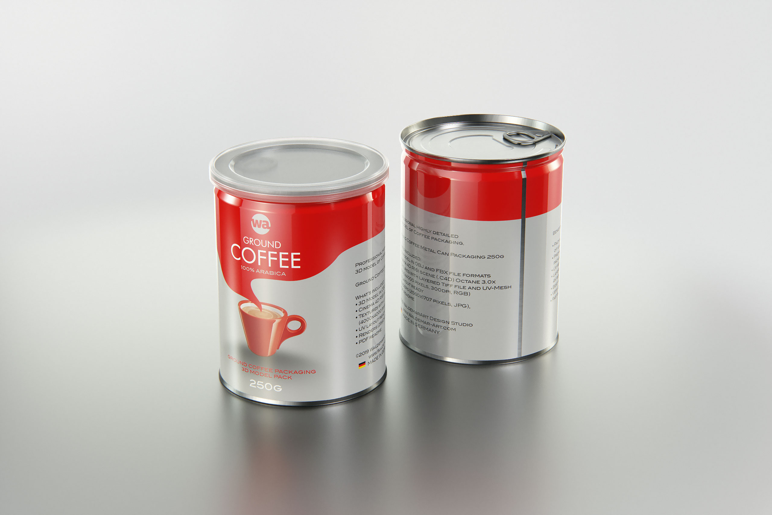 Coffee Metal Can 250g packaging 3d model / WA Design Studio