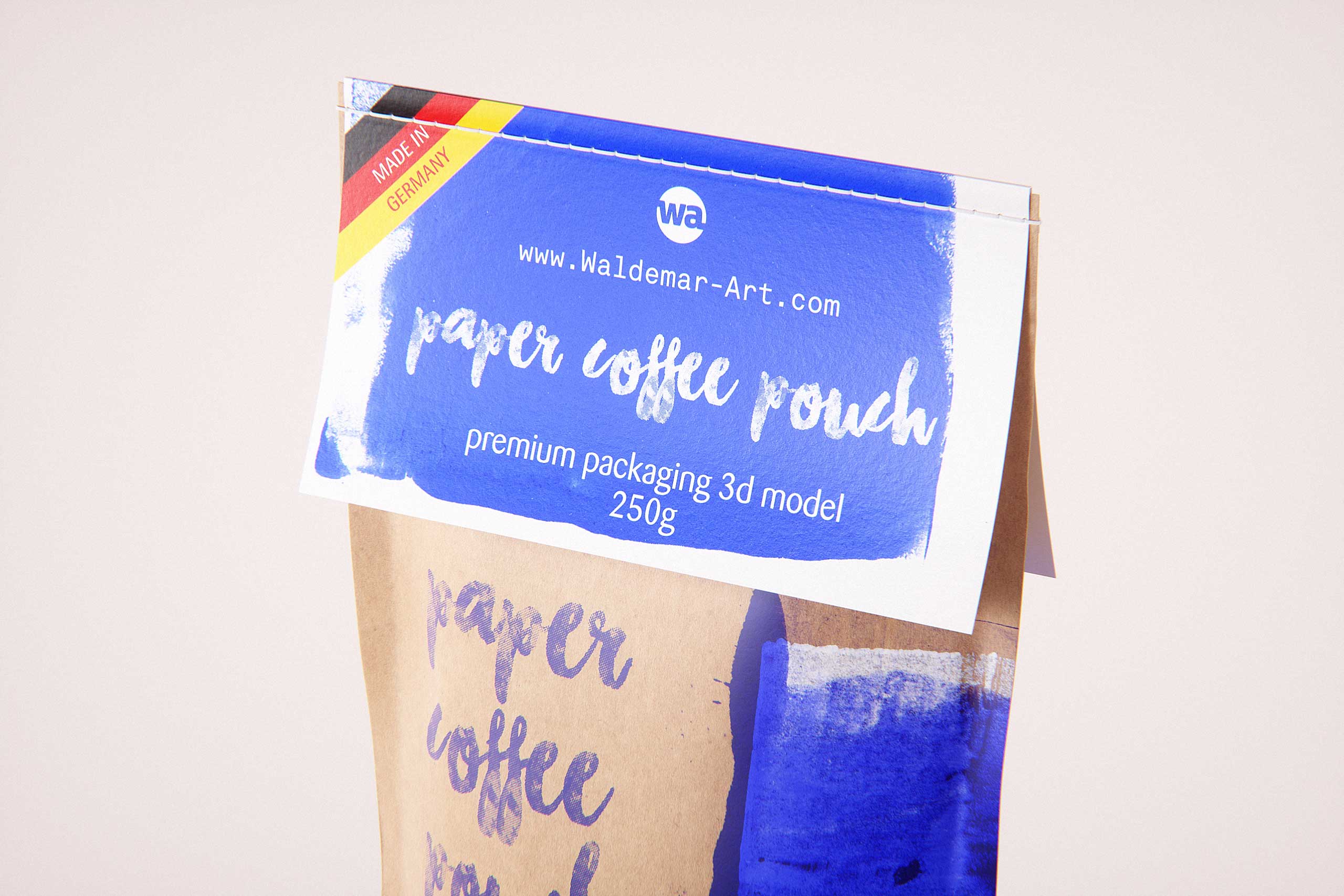 Coffee Paper Pouch 250g with stitches and a label premium packaging 3d model