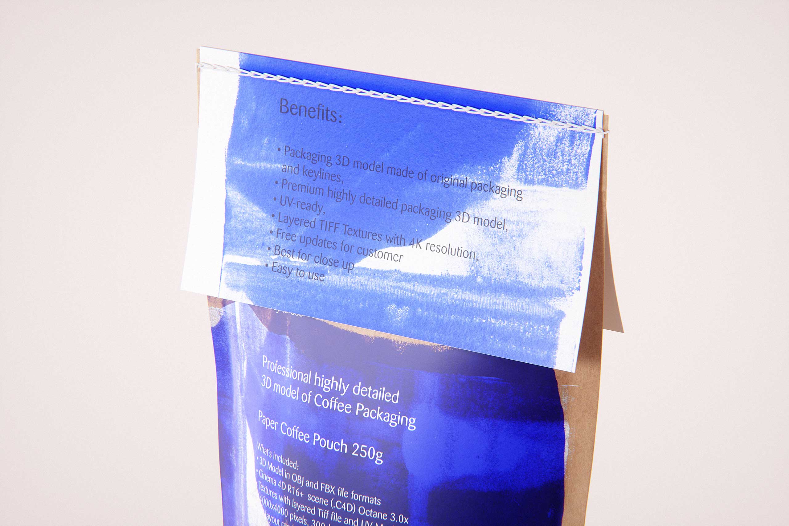 Coffee Paper Pouch 250g with stitches and a label premium packaging 3d model