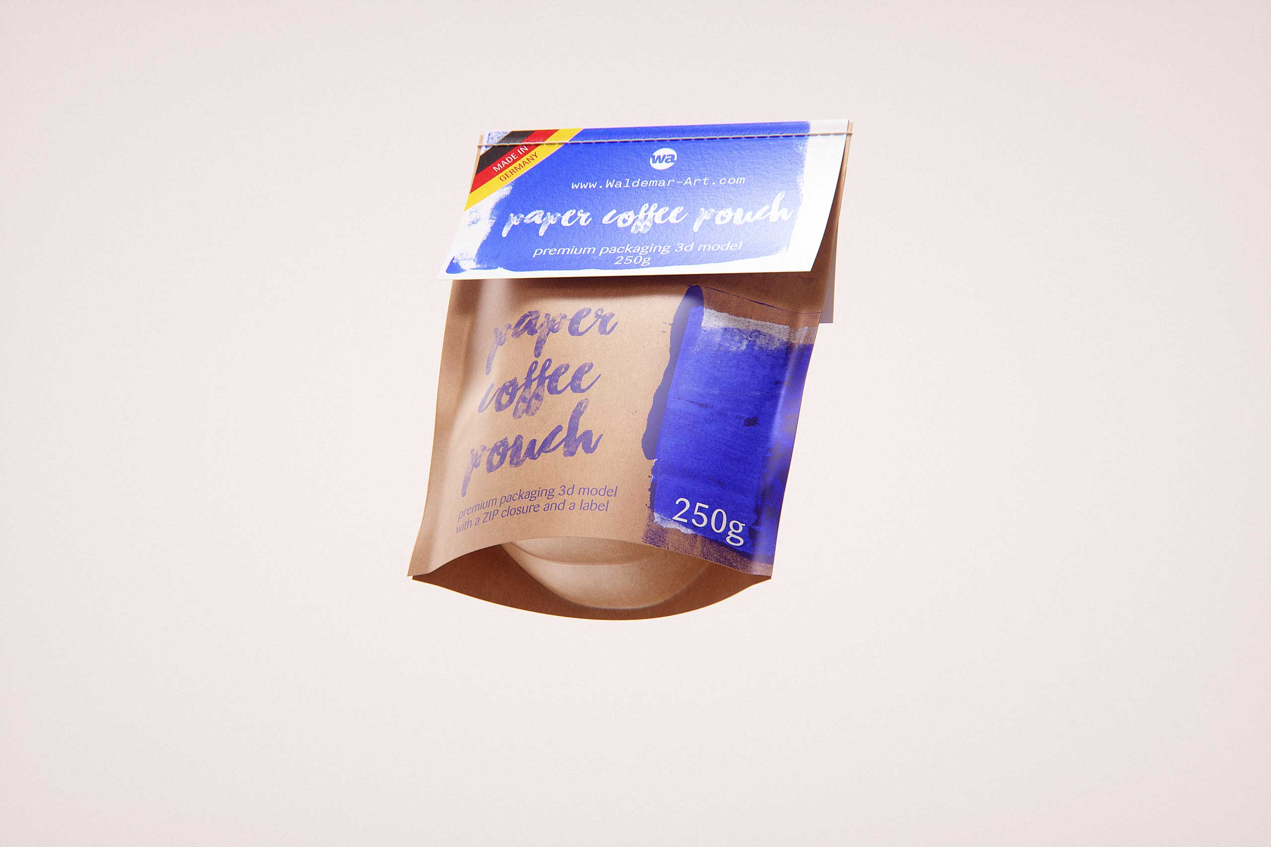 Coffee Paper Pouch 250g with stitches and a label premium packaging 3d model