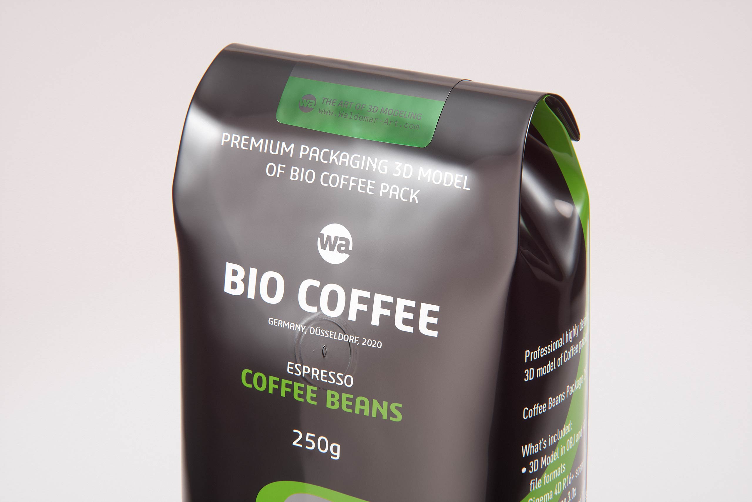Plastic Coffee Bag with a Tab 250g packaging 3D model