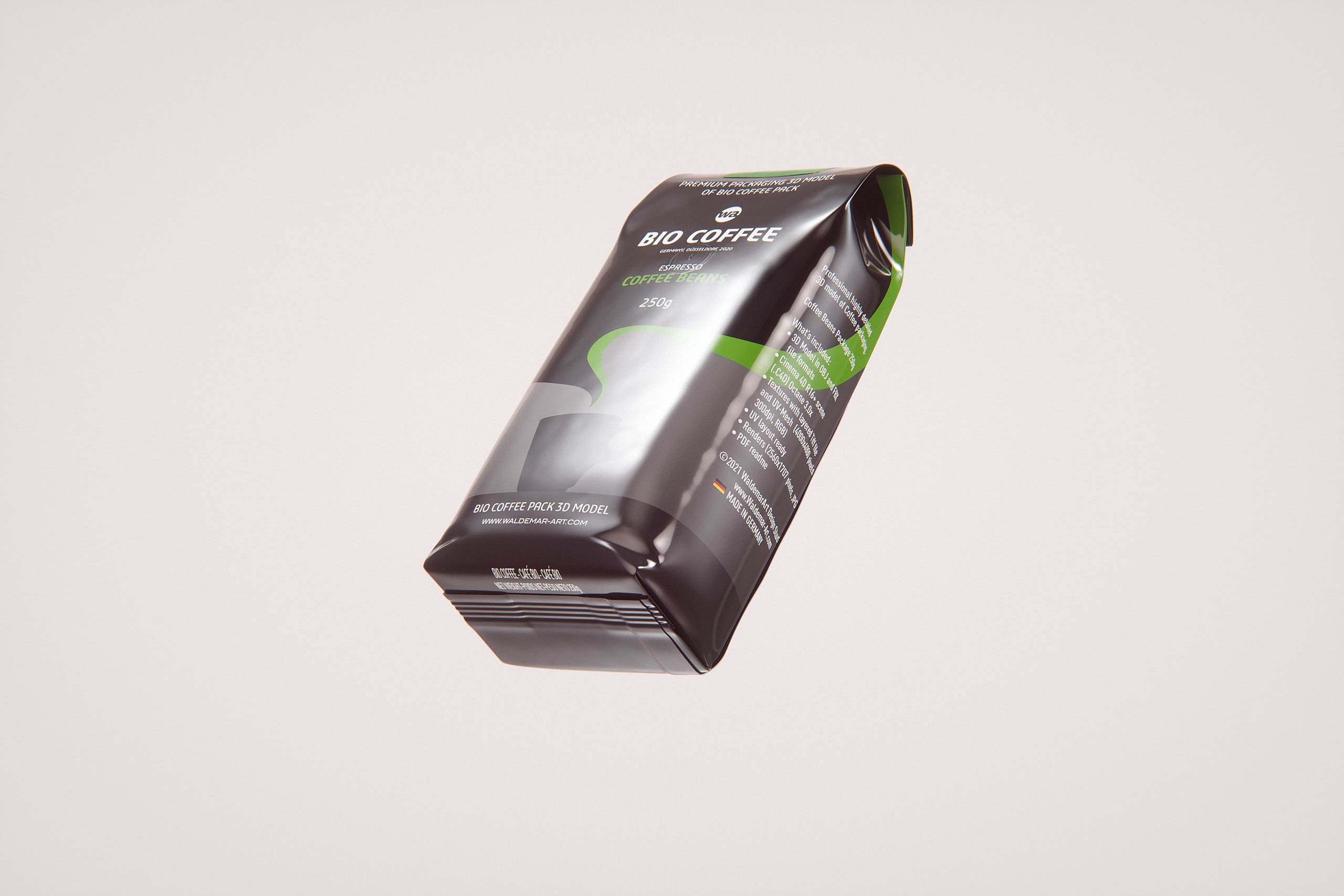 Plastic Coffee Bag with a Tab 250g packaging 3D model