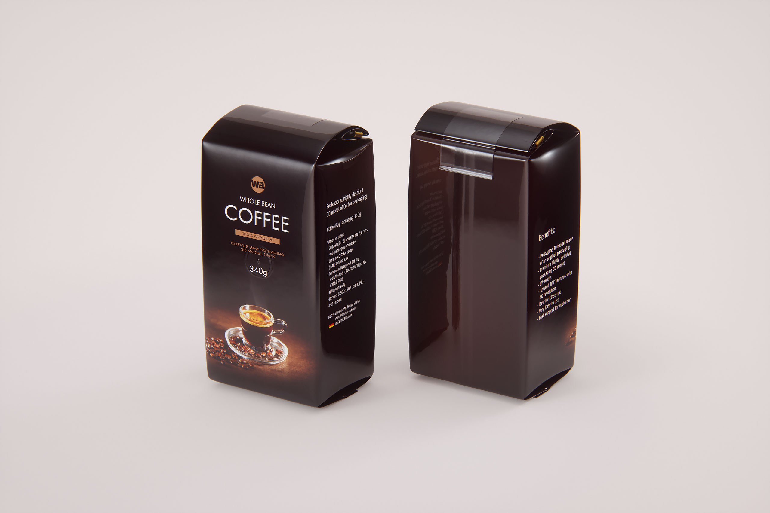 Plastic Coffee bag 340g premium packaging 3d model / WA Design Studio